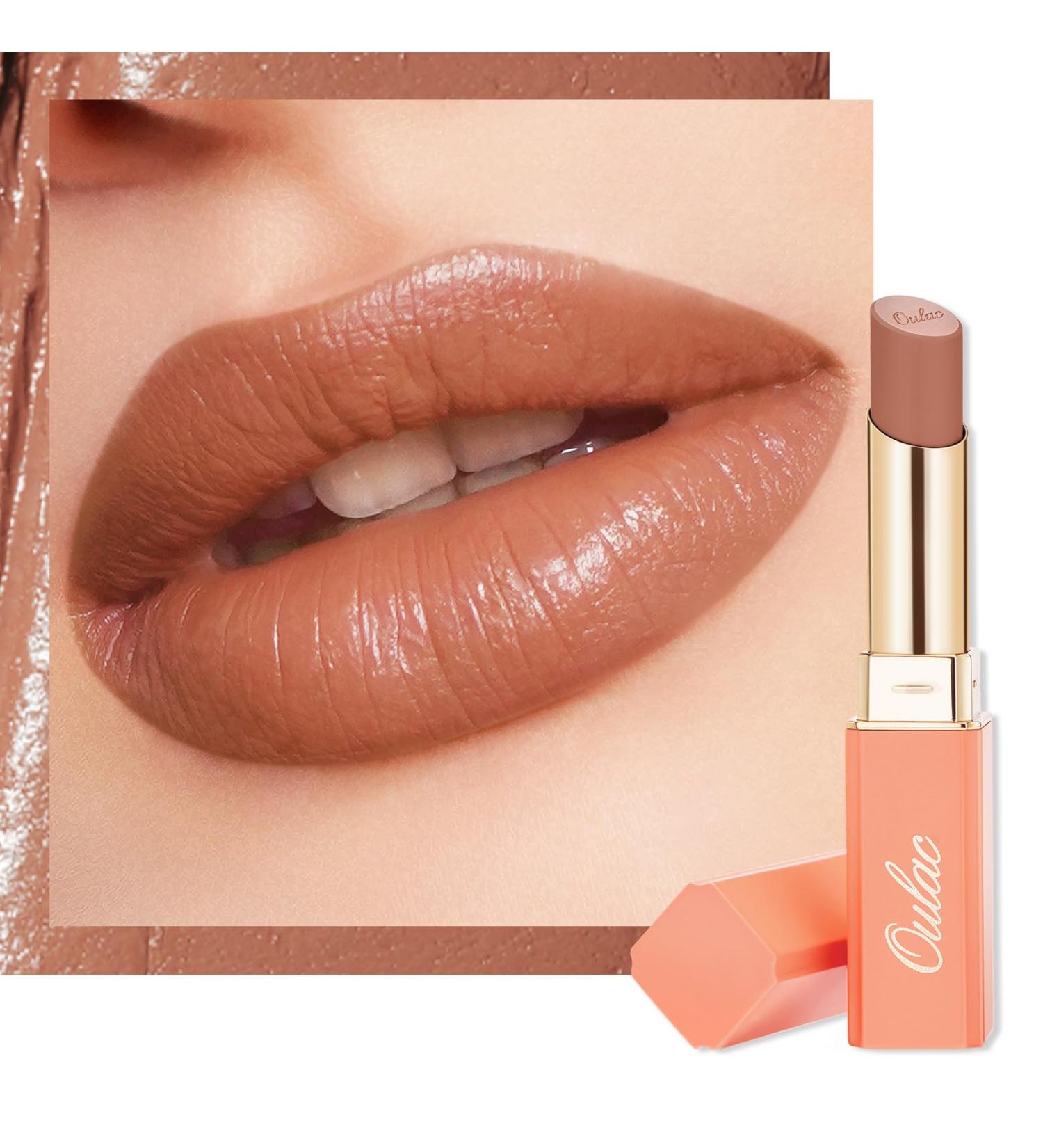 Oulac Peach Moisturising Lipstick - Hydrating Lip Balm with Shea Butter | Vegan & Gluten-free | Satin Finish Creamy Texture - SG05 Body Talk (Peachy Brown) - Buy Online on GoSupps.com