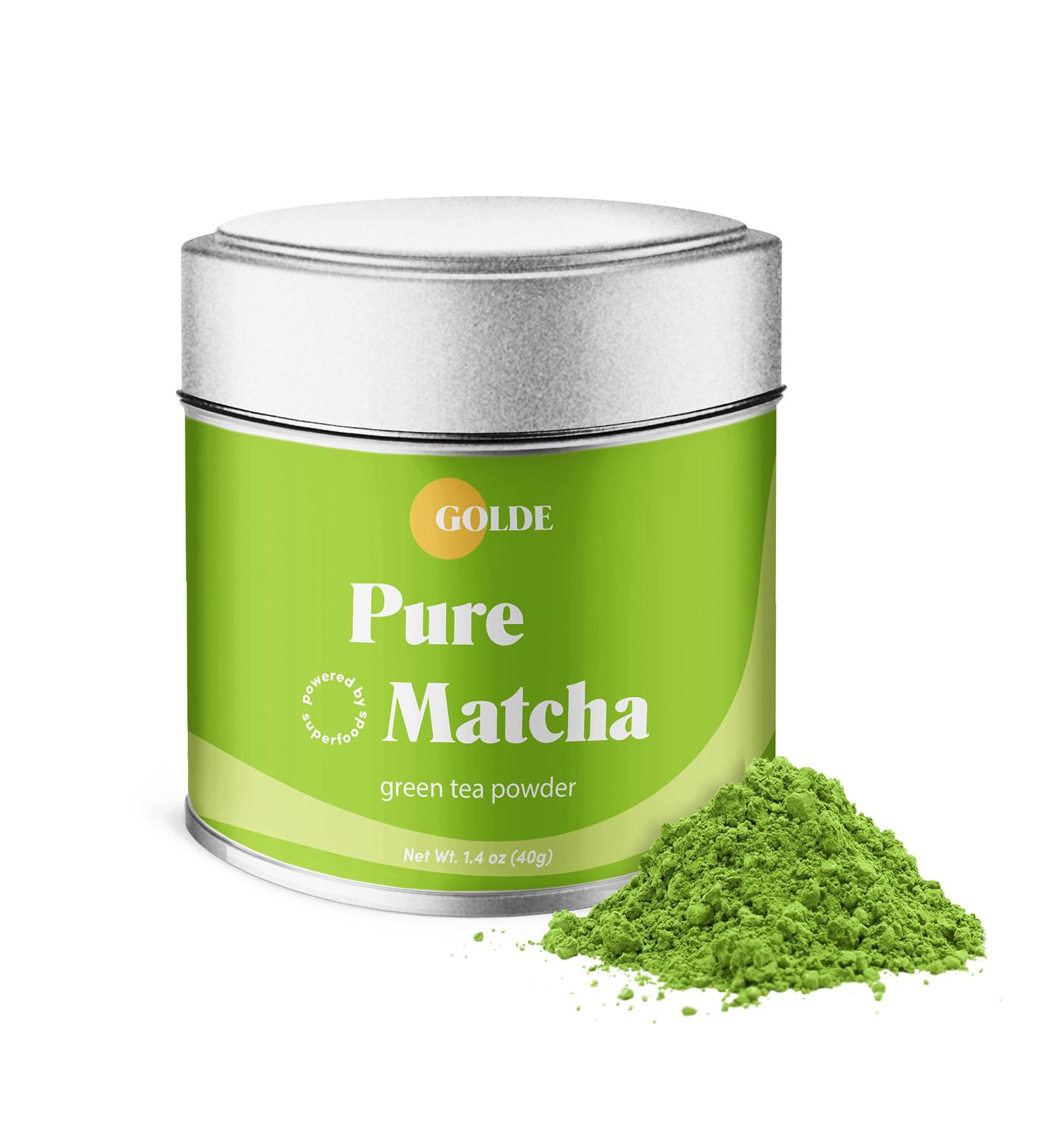Golde Pure Matcha Green Tea Powder | Japanese Ceremonial Grade with L-Theanine & Antioxidants | 40g Tin | 1.4oz Pack - Buy Online on GoSupps.com