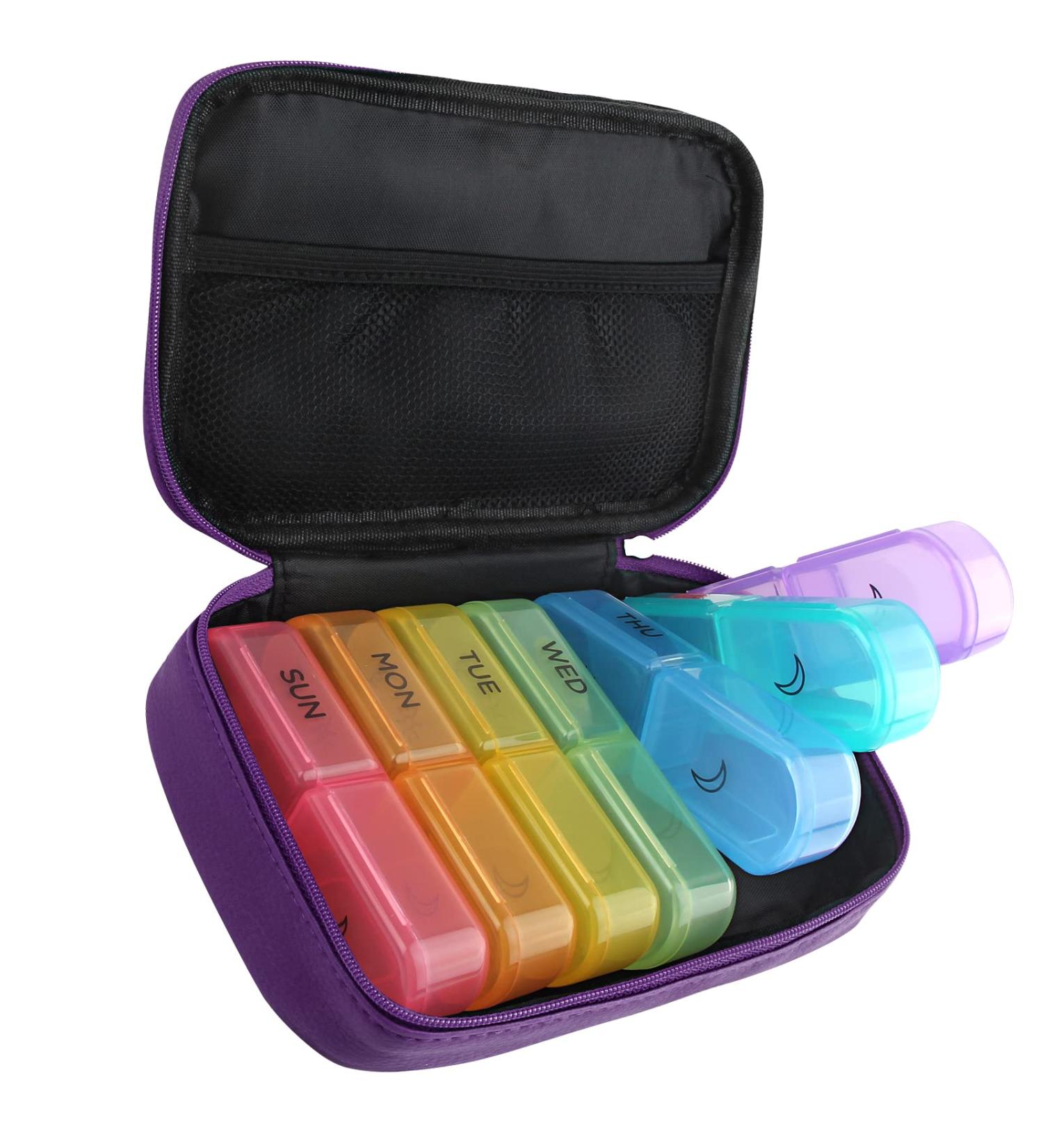 Extra Large Weekly Pill Bag - AM PM Pill Box for Vitamins Medication & Supplements | 7-Day Storage Case (Purple - Buy Online on GoSupps.com