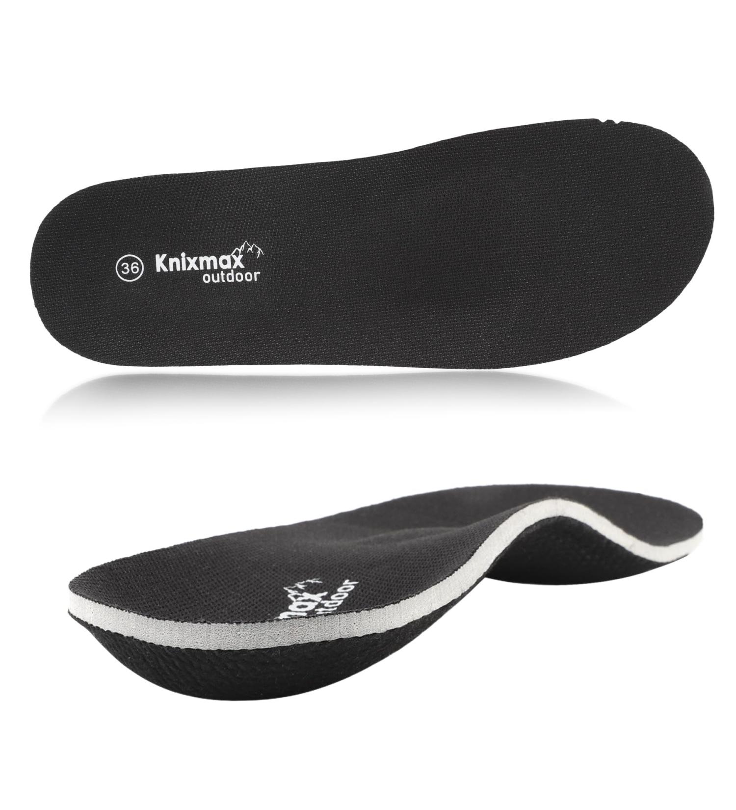 Knixmax Outdoor Orthopedic Insoles for Flat Feet | Plantar Fasciitis Relief | EU37 - Black | Comfortable Support for Men & Women - Buy Online on GoSupps.com