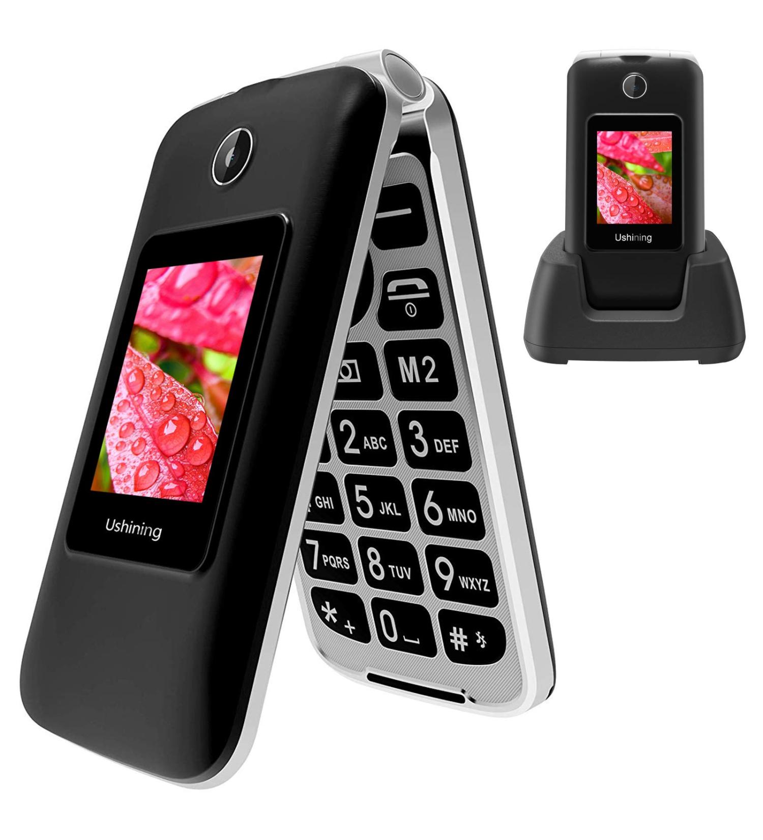 USHINING Senior Flip Phone Dual SIM Unlocked | Big Buttons | SOS Button | FM Radio | Torch | Charging Cradle | 2.8 Screen | Long Standby - Black - Buy Online on GoSupps.com
