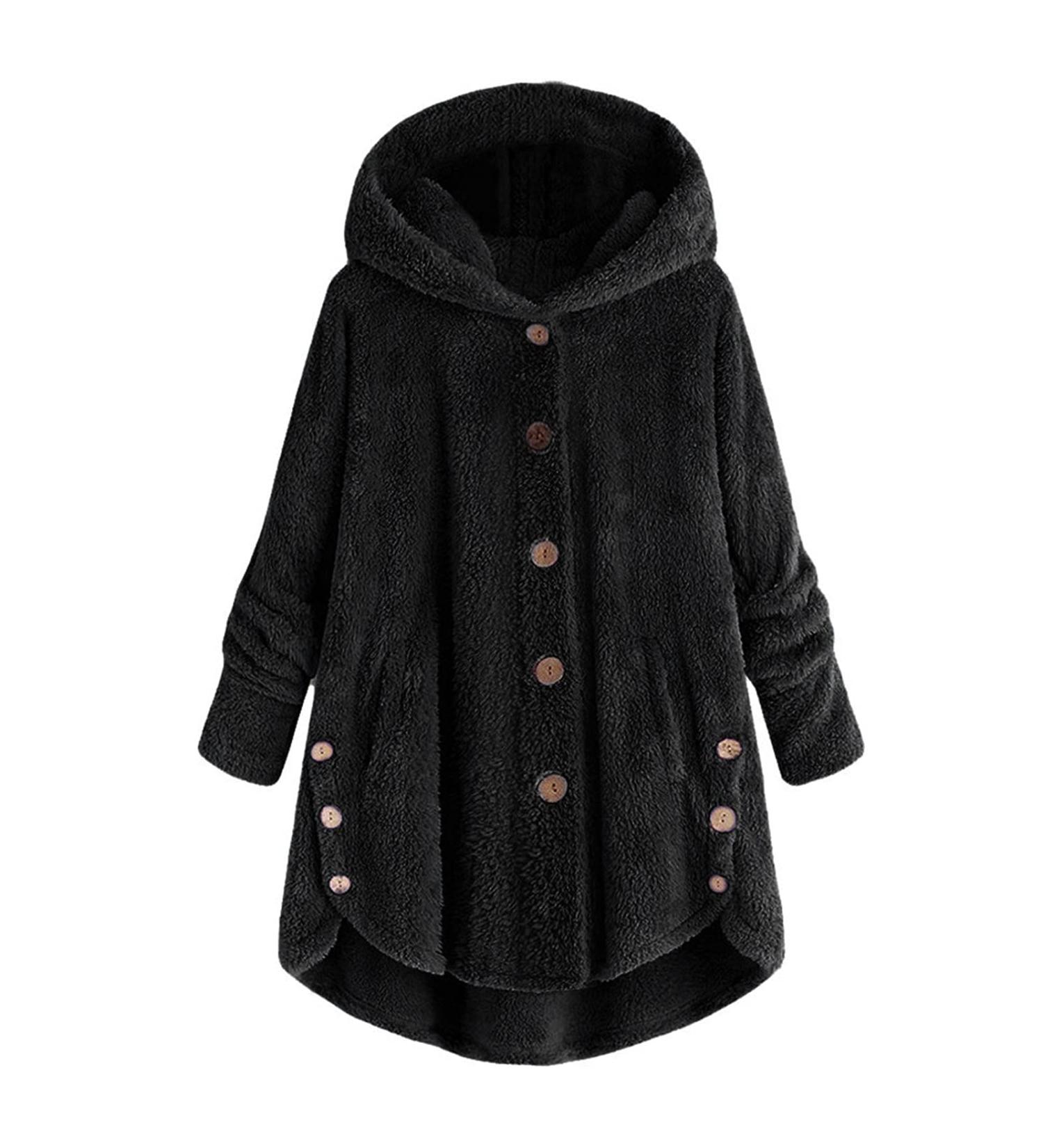 Hanxiulin Oversized Plush Jacket for Women - Warm Lined Transition Coat Casual Fashion Hoodies - Winter Black Quilted Jacket - Size 4L - Buy Online on GoSupps.com