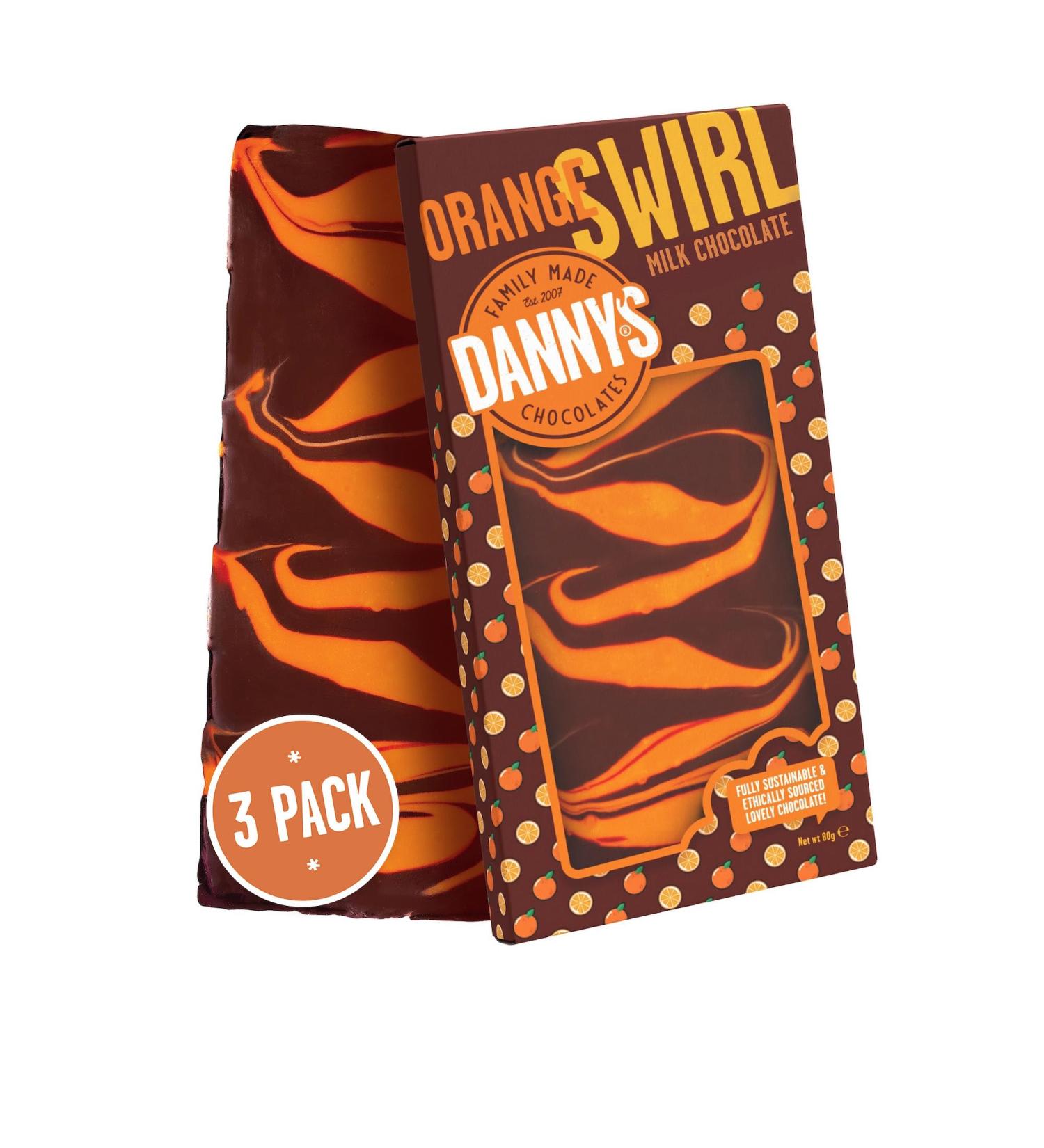 Danny's Chocolates Orange Swirl - 3 x 80g Multipack Chocolate Bars - Pack of 1 - Buy Online on GoSupps.com