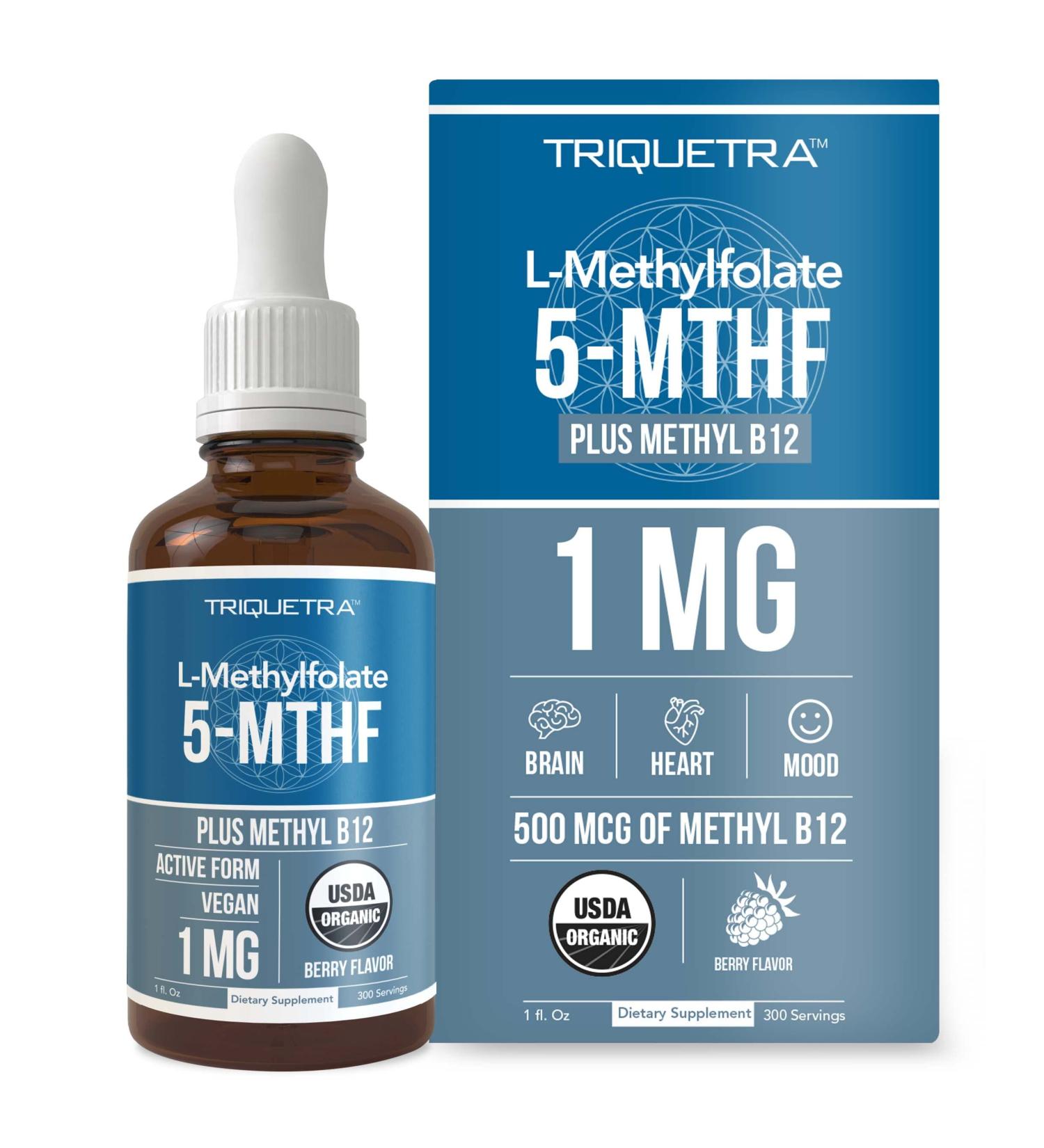 Organic Methyl Folate 1000mcg + Methyl B12 Cofactor | Liquid Sublingual Form - 300 Servings | Berry Flavor | Metabolically Active 5-MTHF | Mood, Cognition, Methylation, Pregnancy - Buy Online on GoSupps.com