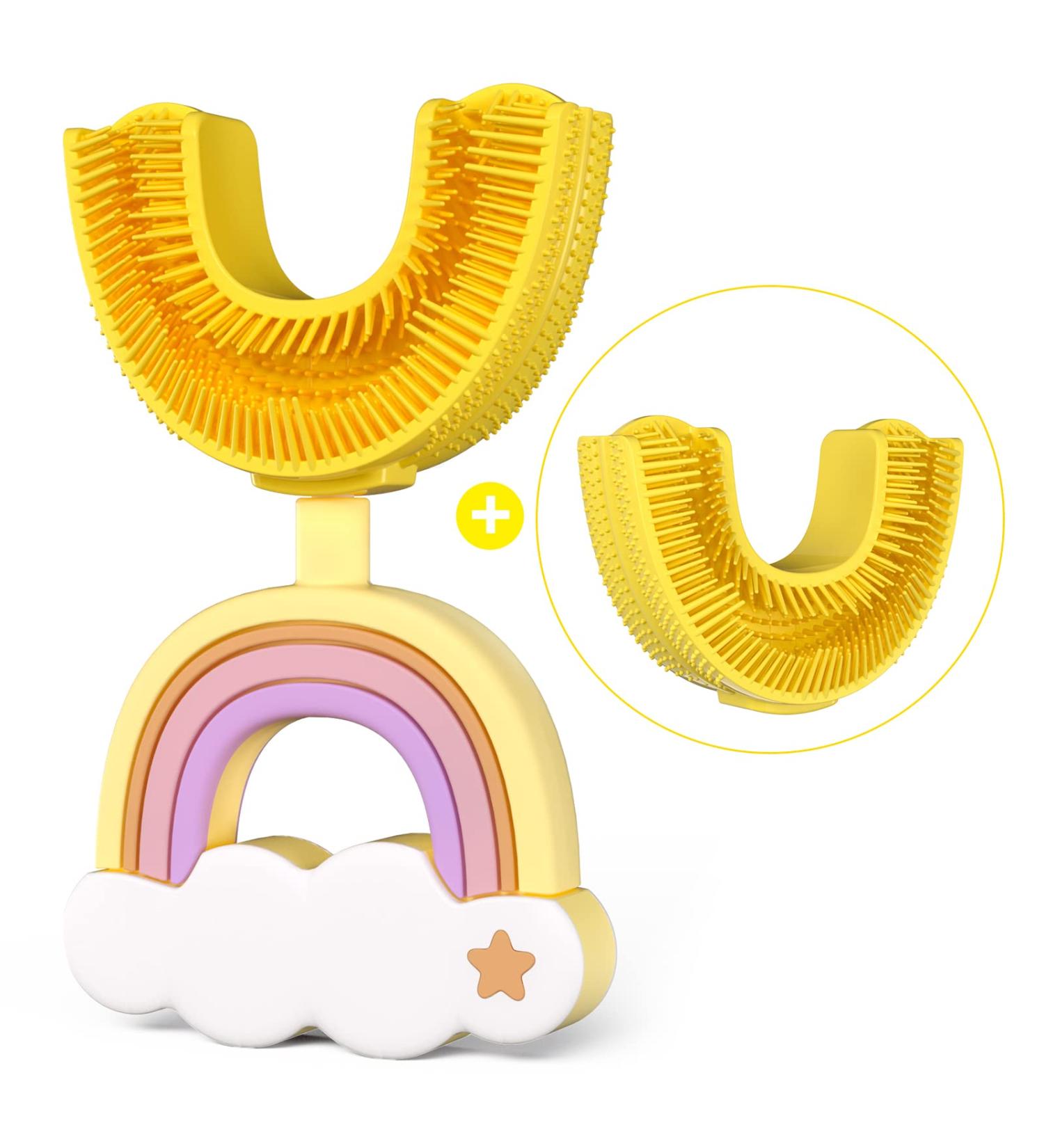 Kids U-Shaped Toothbrush with Soft Silicone Head | 360 Cleaning for Ages 6-12 | Yellow Rainbow Design - Buy Online on GoSupps.com