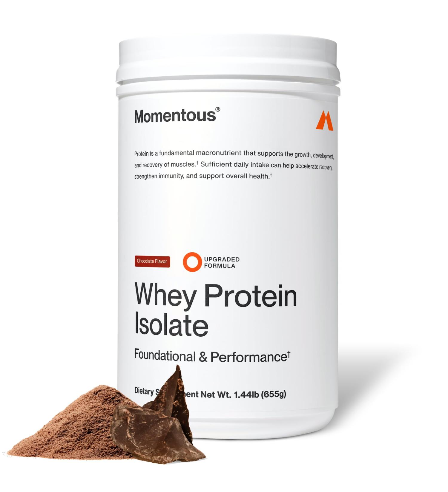 Momentous Essential Grass-Fed Whey Protein Powder 20 g Whey Isolate Protein NSF Certified for Sport Gluten-Free 25 Servings for Essential Everyday Use Chocolate Net WT 1.44 LB (655 g) Chocolate 1.44 Pound (Pack  - Buy Online on GoSupps.com