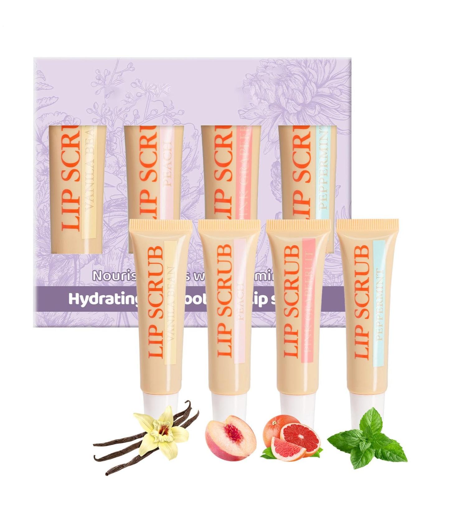 Exfoliant et hydratant pour les l vres b ton de gommage pour les l vres Exfoliant pour les l vres Exfoliant pour les l vres Hydratant | Ensemble de gommages l vres 4X produits de soins pour les l  - Buy Online on GoSupps.com