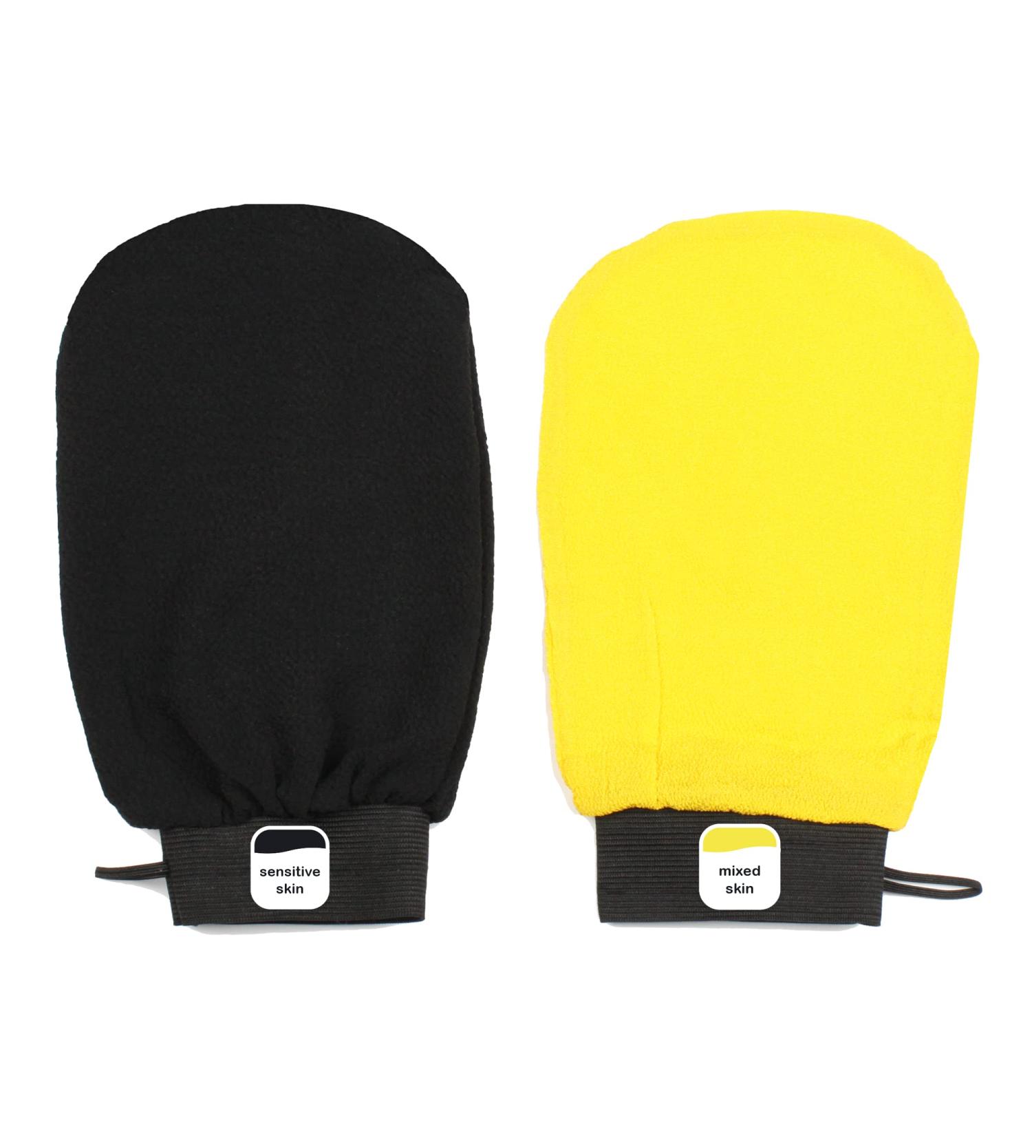 Exfoliating Gloves for Sensitive and Mixed Skin - Kessa Gloves for Hammam Shower or Bath - Removes Dead Skin, Ingrown Hair, Cellulite - Loofah Mitt - Pack of 2 - Buy Online on GoSupps.com