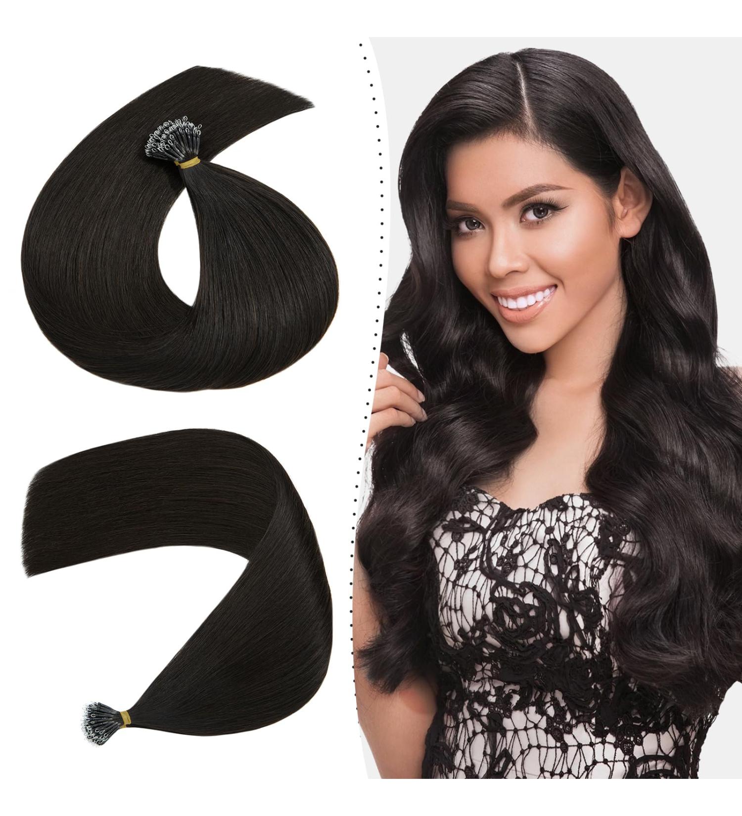 22inch Nano Ring Tip Hair Extensions Pre Bonded 100% Real Hair Extensions 1g/s CoLd Fusion Hair Extensions #1B Natural Black - Buy Online on GoSupps.com