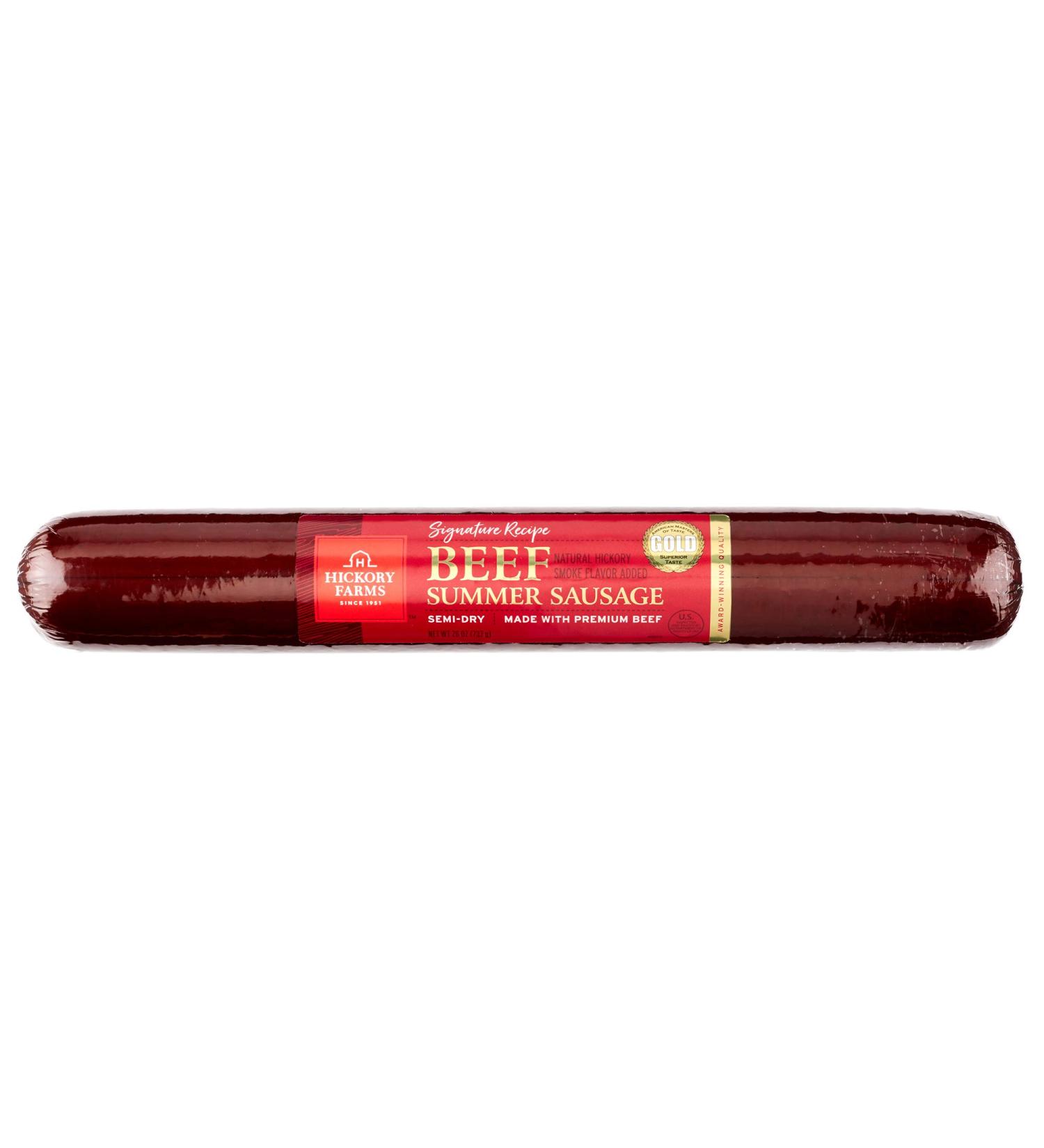 Hickory Farms Party-Size Signature Beef Summer Sausage, 26 ounces | Great for Snacking, Entertaining, Charcuterie, Ready to Eat, High Protein, Low Carb, Keto, Gluten Free, 100% Beef