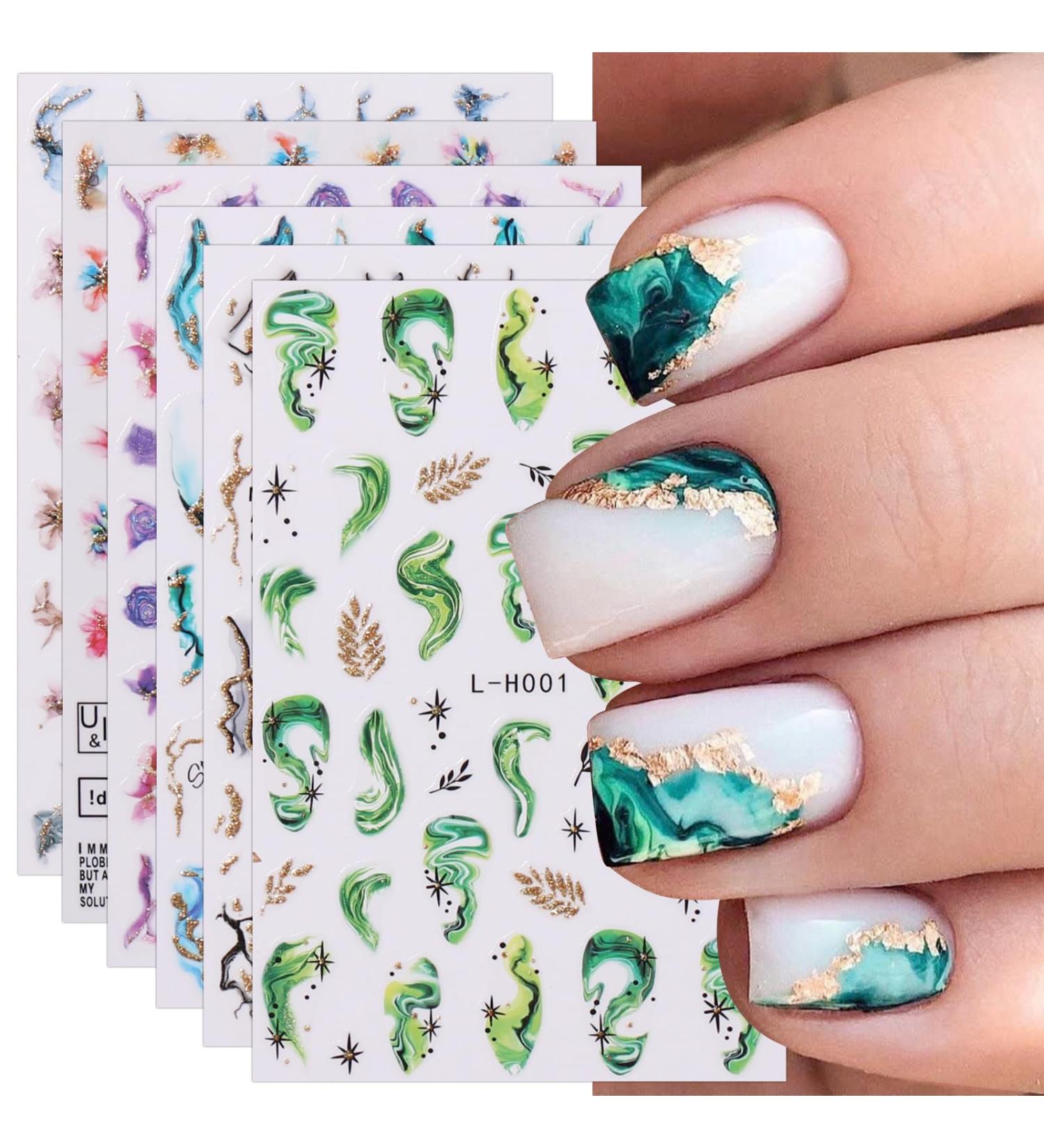 jmeowio JMEOWIO 10 Sheets Marble French Tip Nail Art Stickers Decals Self-Adhesive Leaves Nail Supplies Nail Art Design Decoration Accessories - Buy Online on GoSupps.com