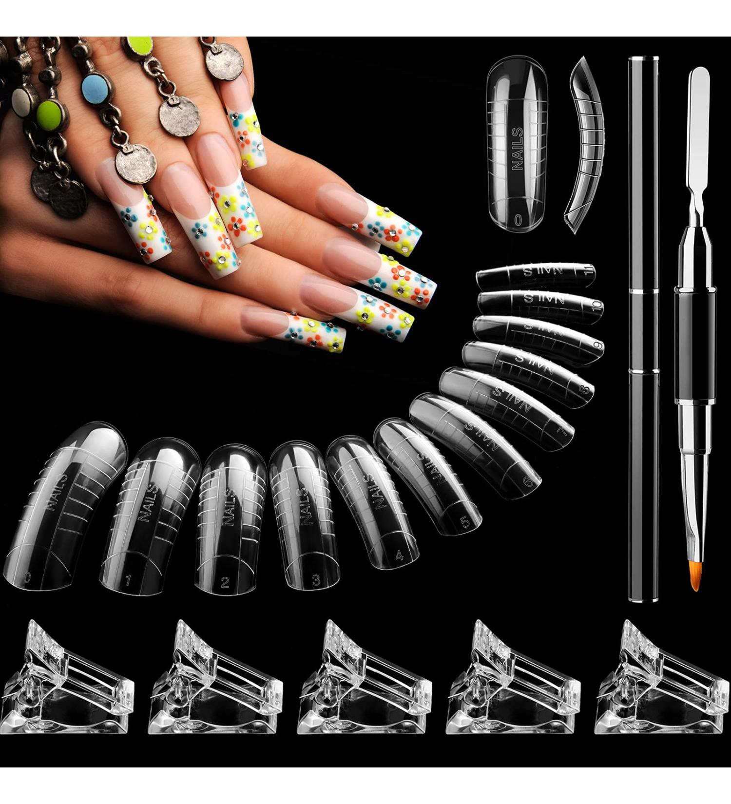 240 Pieces Reusable Nail Forms for Acrylic Nails - Clear Dual Fake Nail Art Molds - Extension Tool Kit with Scale Clips and Brush Pen - 12 Sizes for Gel and UV Nails - Buy Online on GoSupps.com