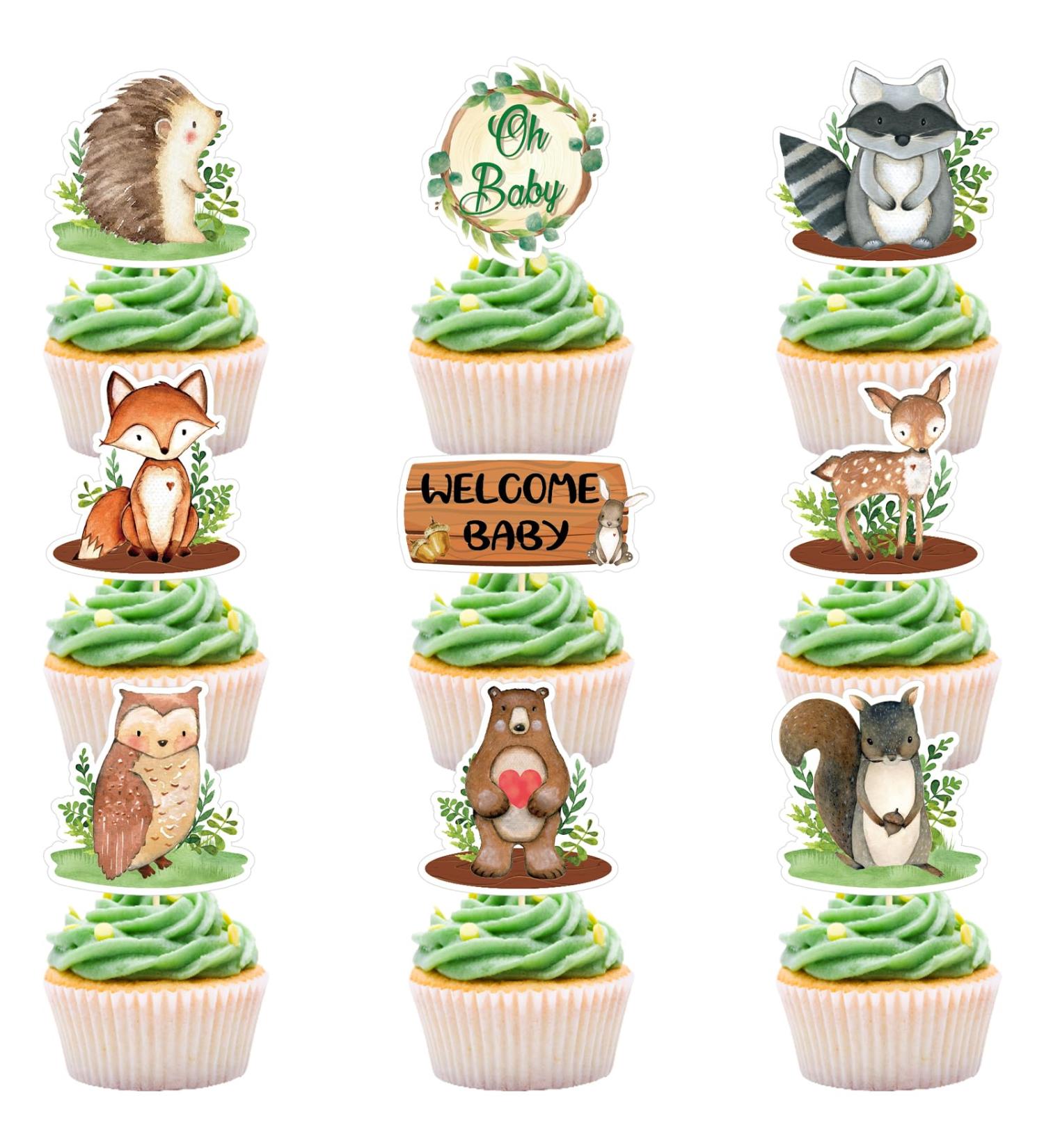 Weecent 48 Pcs Woodland Baby Shower Cupcake toppers Oh Baby Party Decorations Woodland Animals Cupcake Toppers Baby Boy Girl Birthday Party Favors Woodland Party Supplies - Buy Online on GoSupps.com