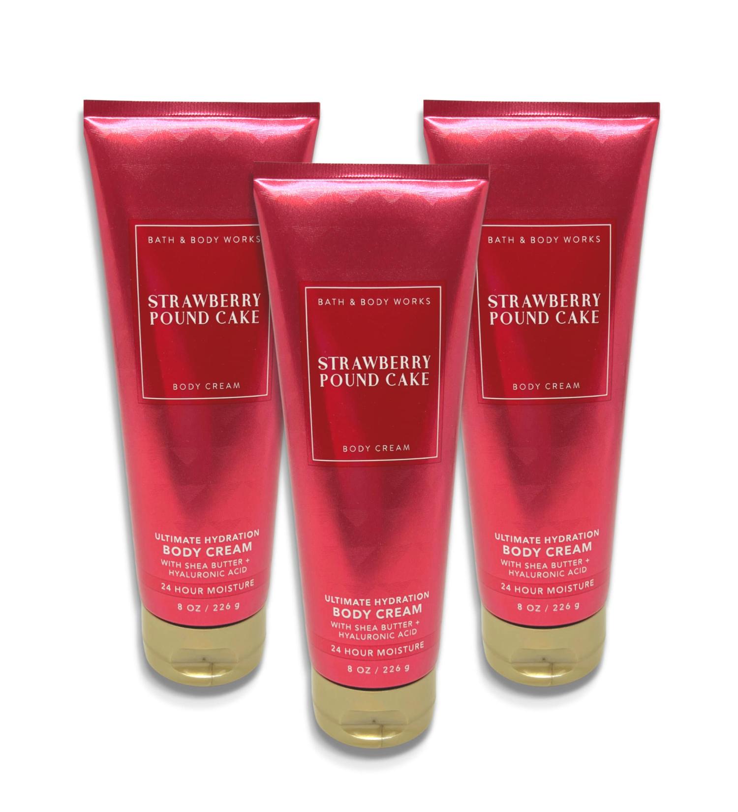 Bath & Body Works Strawberry Pound Cake Ultimate Hydration Body Cream 8 oz each - Pack of 3