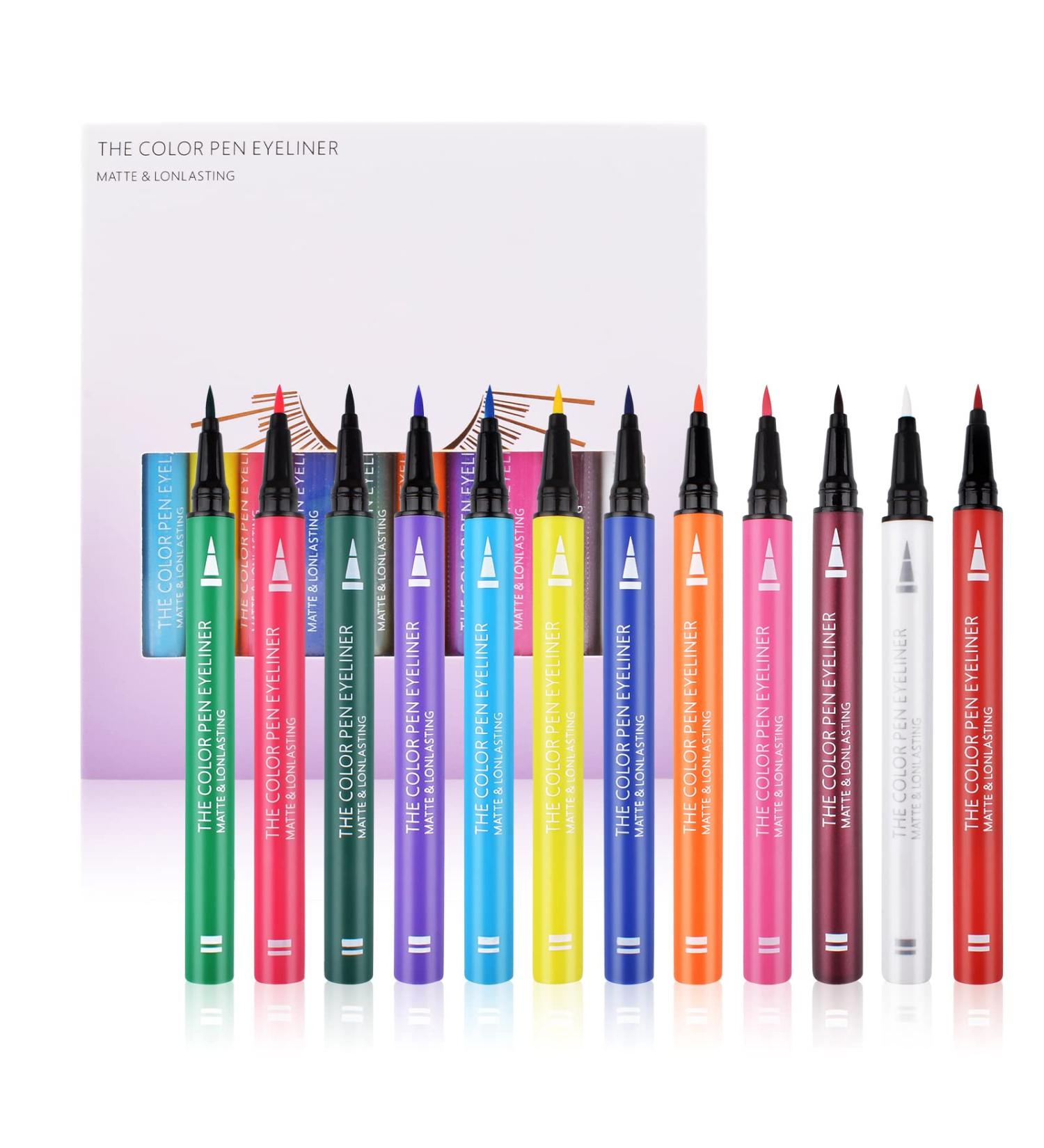 UIIOPJIOM 12 Color Liquid Eyeliner Set - Waterproof & Highly Pigmented Matte Eyeliner Pen for Long-Lasting Colored Eye Makeup - Ideal for Parties & Cosplay - Buy Online on GoSupps.com