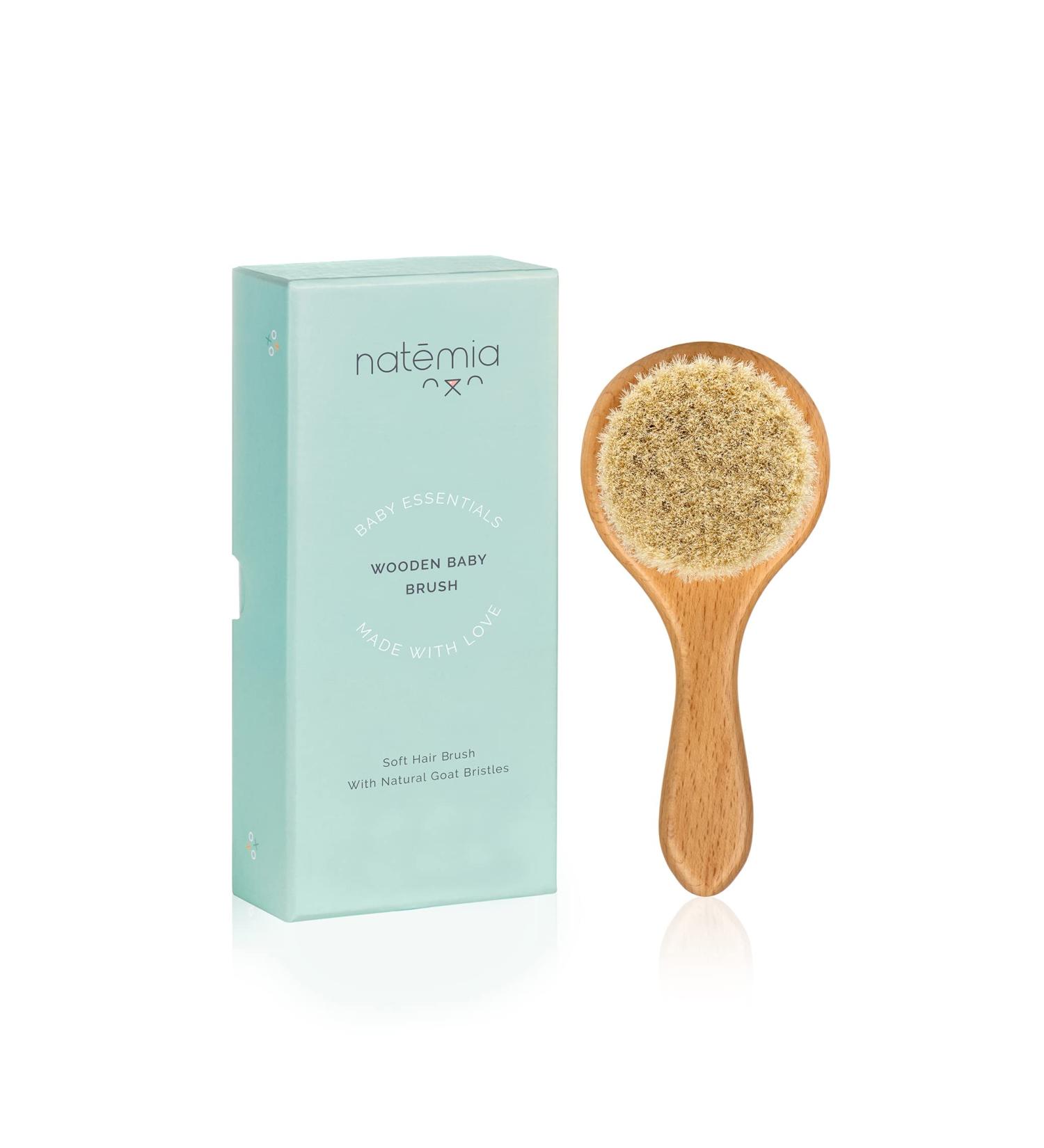 Natemia Wooden Baby Hair Brush for Newborns & Toddlers - Soft Bristles for Cradle Cap - Ideal Baby Registry Gift - Buy Online on GoSupps.com