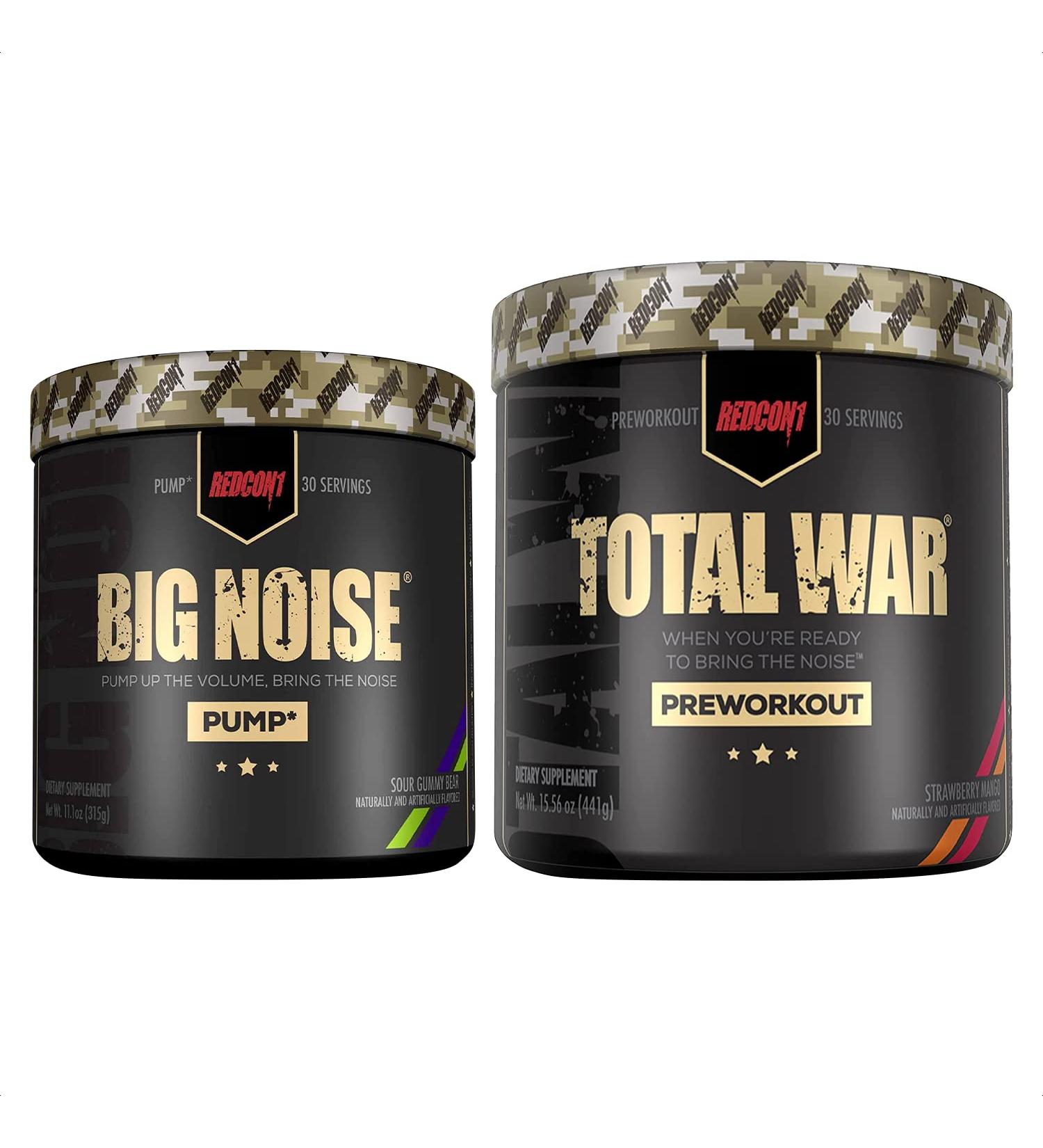 REDCON1 Total War & Big Noise Stack - Strawberry Mango & Sour Gummy Bear Preworkout Duo - Energy, Focus, Endurance - Keto (2 x 30 Servings) - Buy Online on GoSupps.com