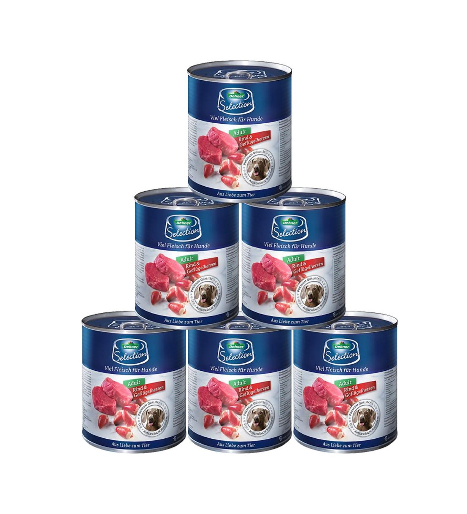 Dehner Premium Grain-Free Wet Dog Food | Beef & Poultry Hearts | 6 x 800g Cans | Healthy Nutrition for Adult Dogs - Buy Online on GoSupps.com