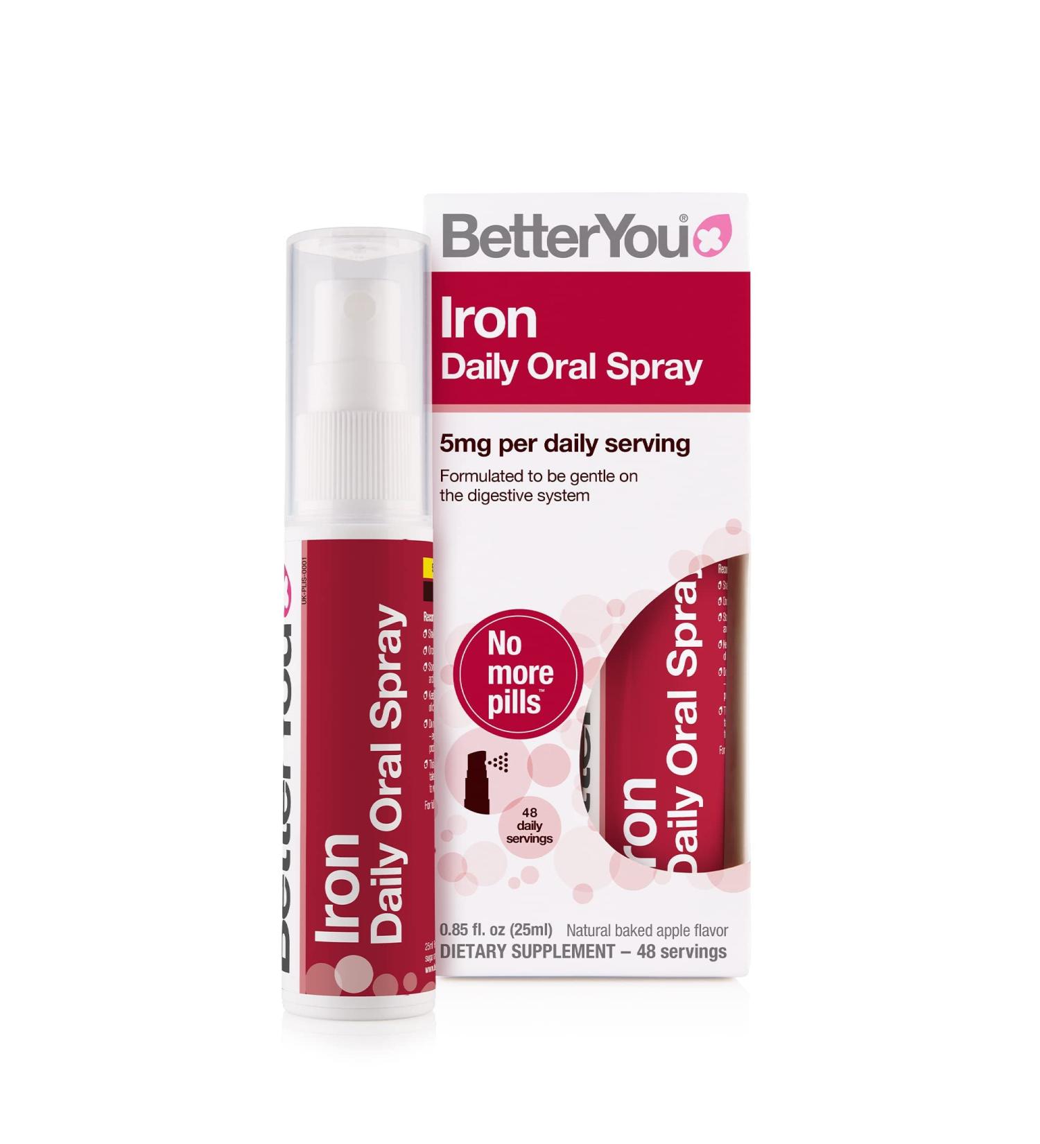 BetterYou Iron Daily Oral Spray - 5mg Highly Absorbable Iron, Immune Support, Baked Apple Flavour - 25ml (1 Pack) - Buy Online on GoSupps.com