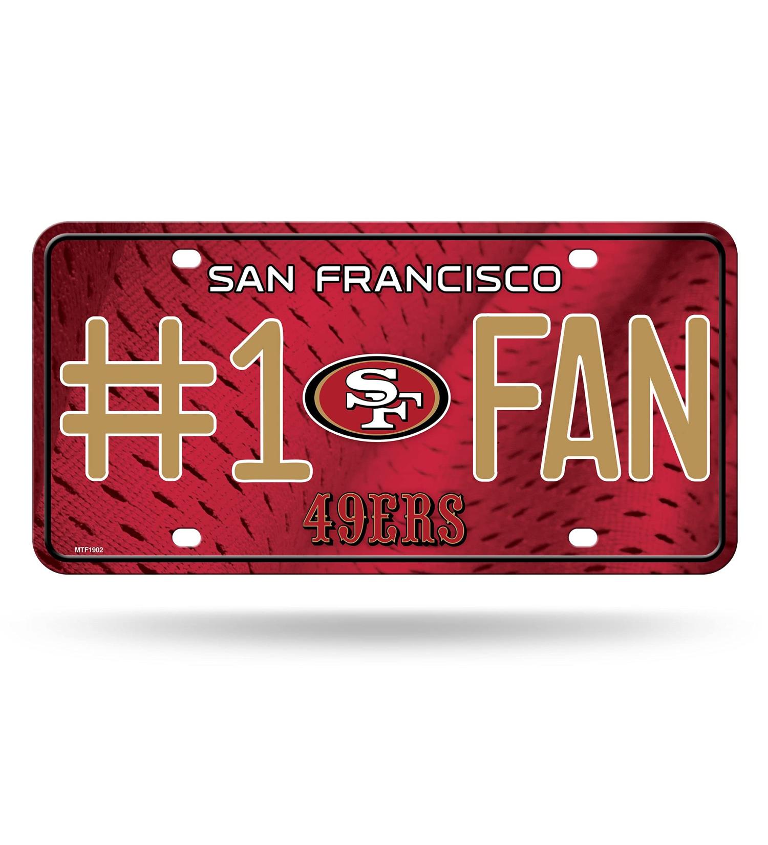 Rico Industries NFL San Francisco 49ers #1 Fan Metal License Plate Tag - 6x11.5 in Team Colors - Perfect for 49ers Fans! - Buy Online on GoSupps.com