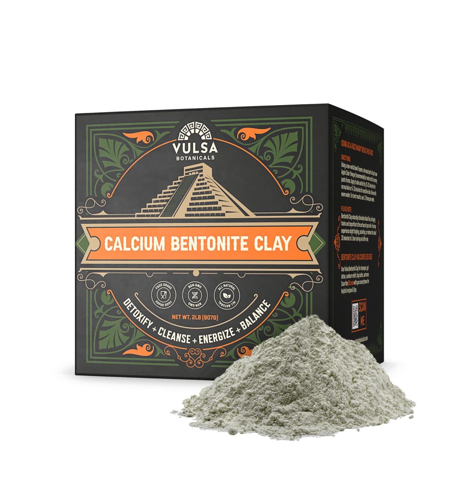 Vulsa Bentonite Clay Powder - Food Grade Calcium Bentonite for Acne Mask, Detox, Hair, Mud Bath - Organic & Healing Green Clay - Edible for Internal/External Use - Buy Online on GoSupps.com