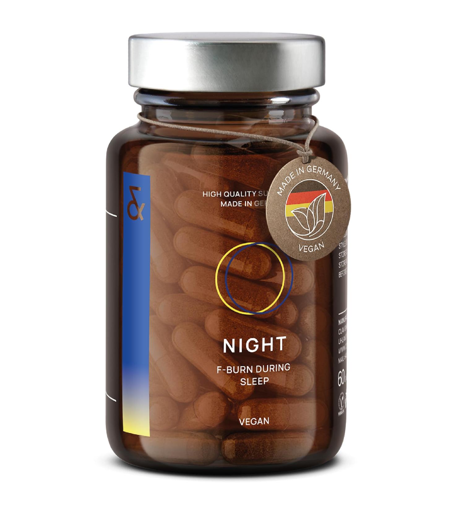 N 2 Night Fat Burner Weight Loss During Sleep Based on L-Carnitine L-Tryptophan Valerian Lemon Balm Passionflower Hops - Fat Burning and Hunger Suppressant at Night - 60 Capsules - Vegan - Buy Online on GoSupps.com