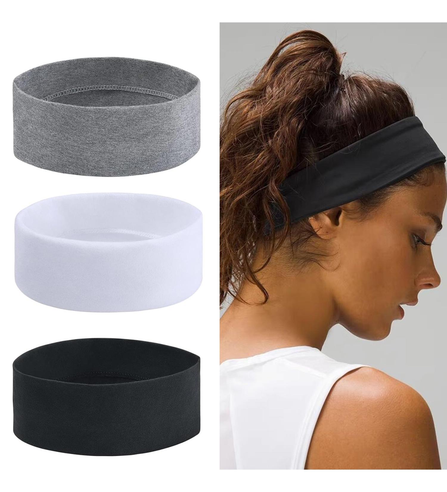Pack of 3 Yoga Hair Bands for Women - Elastic Sports Headbands for Gym & Exercise | Black White & Gray - Buy Online on GoSupps.com