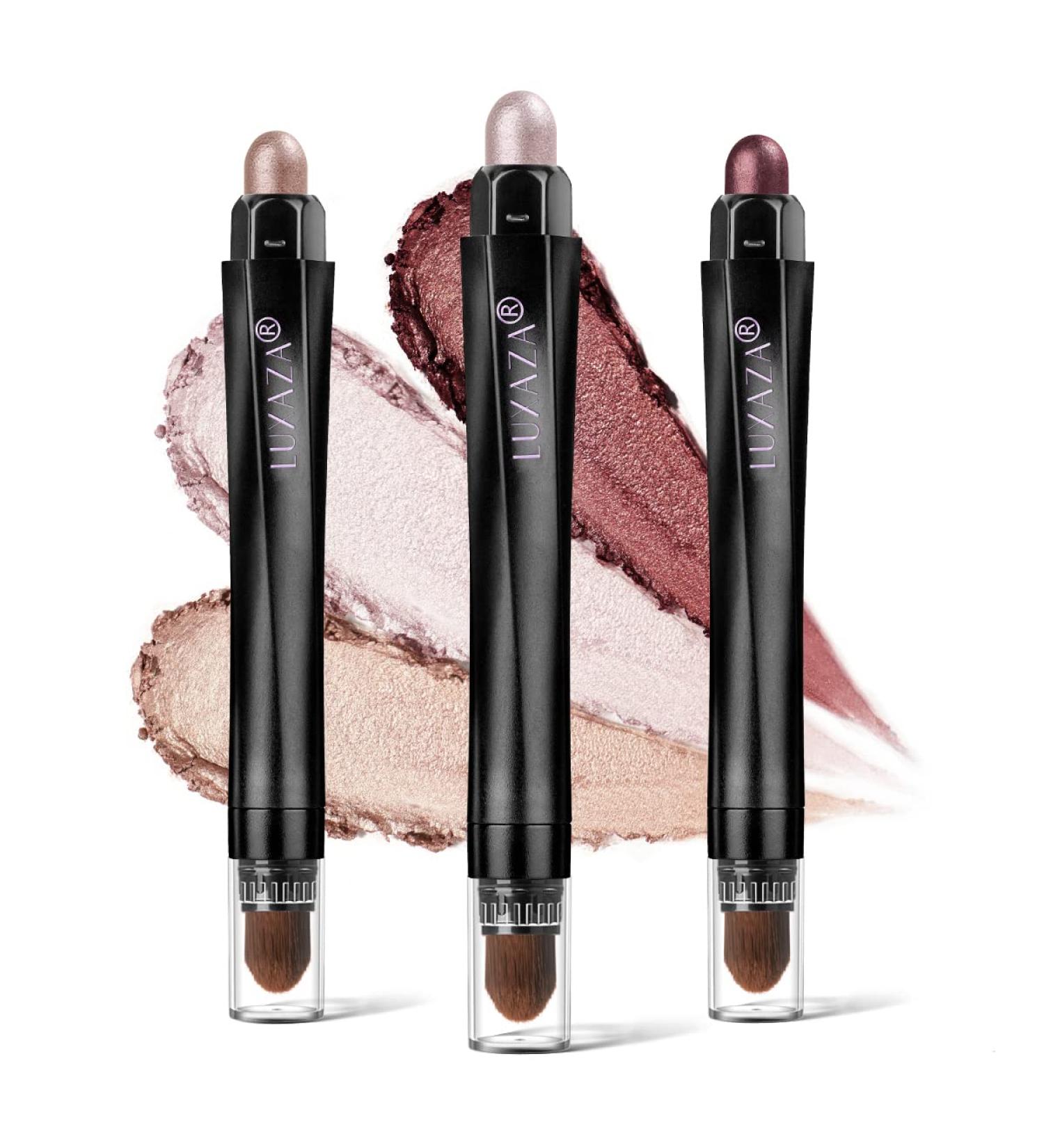 LUXAZA 3Pcs Eyeshadow Stick Set - Creamy Eye Shadow Pencil Crayon - Waterproof & Long Lasting - Pink Brick Red & Tender Carnation Shades - Buy Online on GoSupps.com