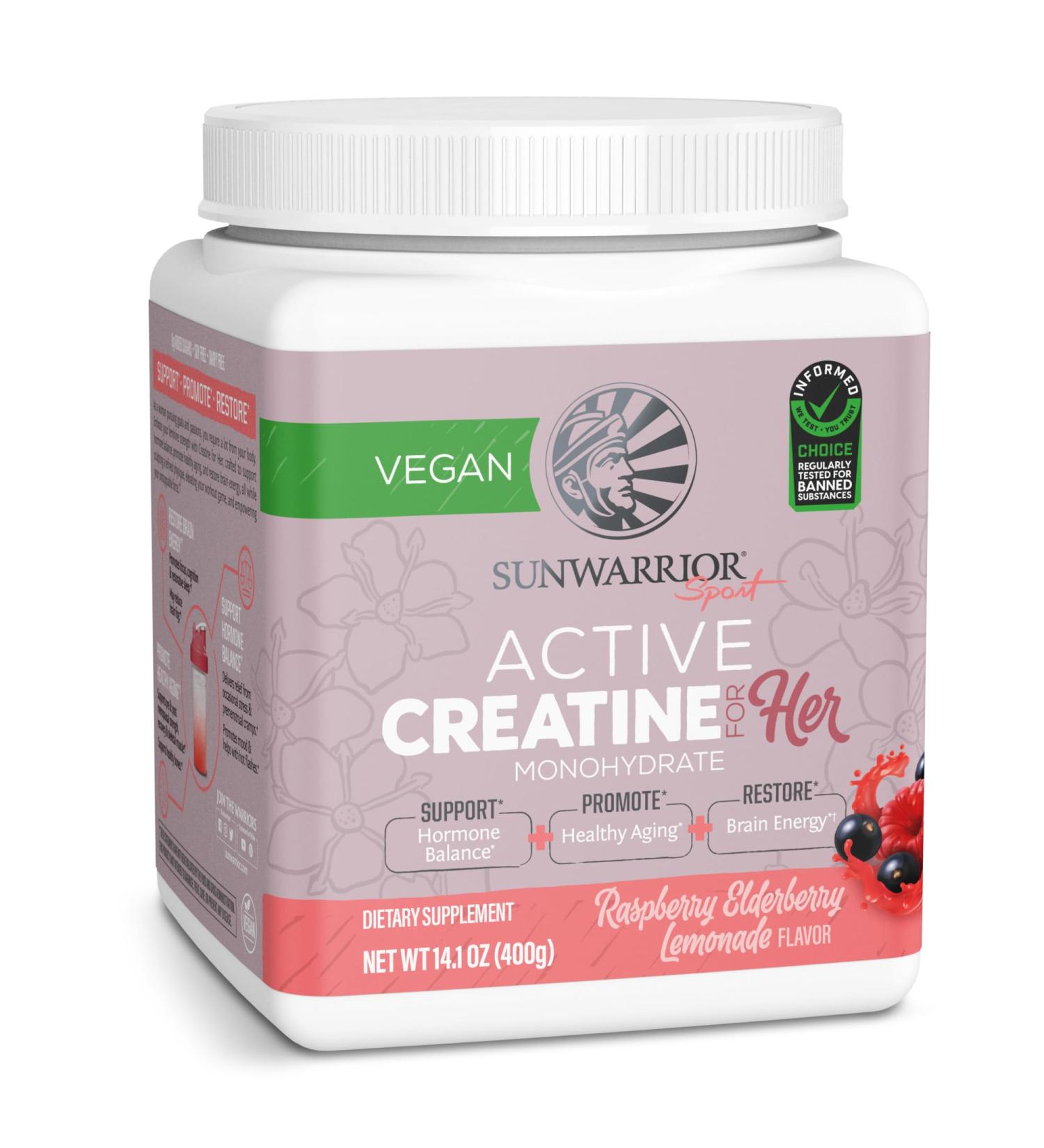 Buy SUNWARRIOR Raspberry Elderflower Active Creatine Monohydrate for Her - 14.1 OZ Raspberry Lemonade | International Shipping Available - Buy Online on GoSupps.com