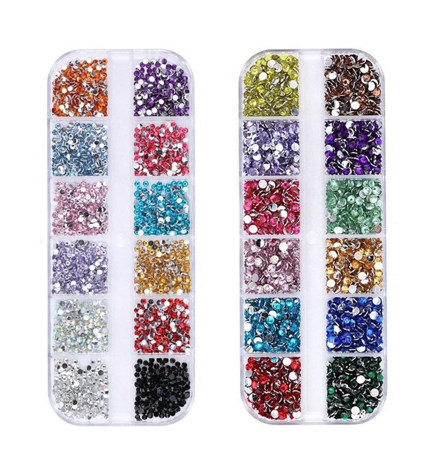 2Boxes 12 Grids Shiny Flat Back Rhinestones 3D Glitter Colorful 2mm 3mm Nail Art Rhinestones AB Crystal - Buy Online on GoSupps.com