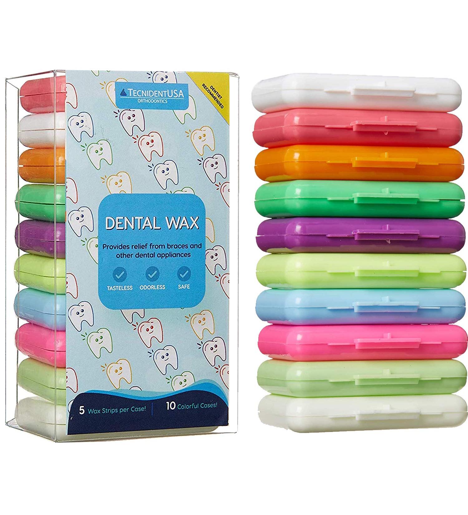 Braces Wax 10 Pack - Unscented & Flavorless Orthodontic Wax Strips with Color Cases - Food Grade Dental Wax for Braces & Aligners by tecnidentusa - Buy Online on GoSupps.com
