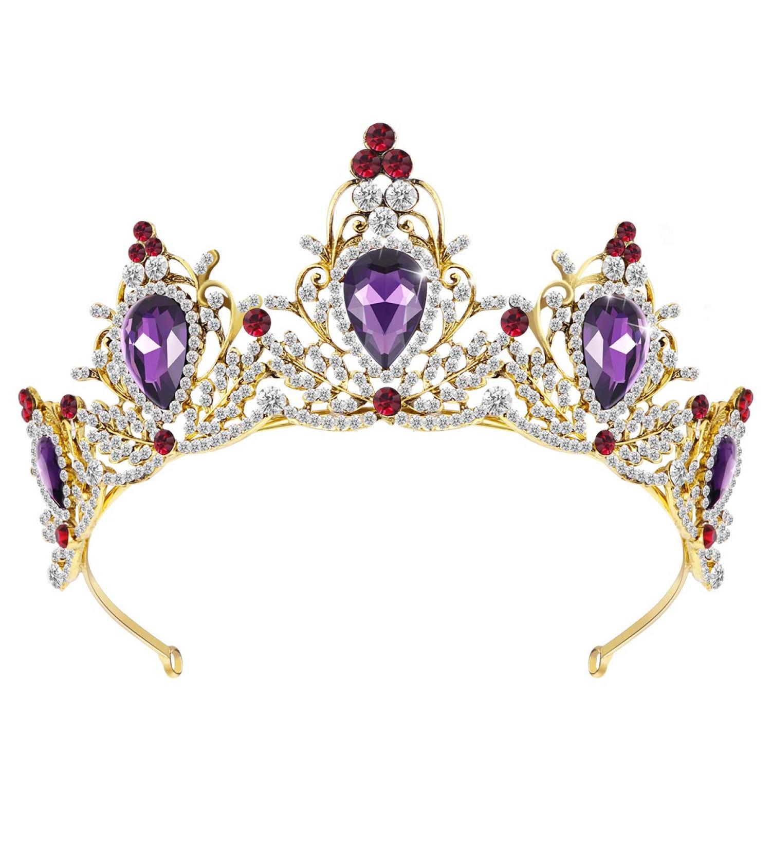 Lurrose Luxury Purple Crystal Baroque Crown Rhinestone Tiara - Bridal Headband - Buy Online on GoSupps.com