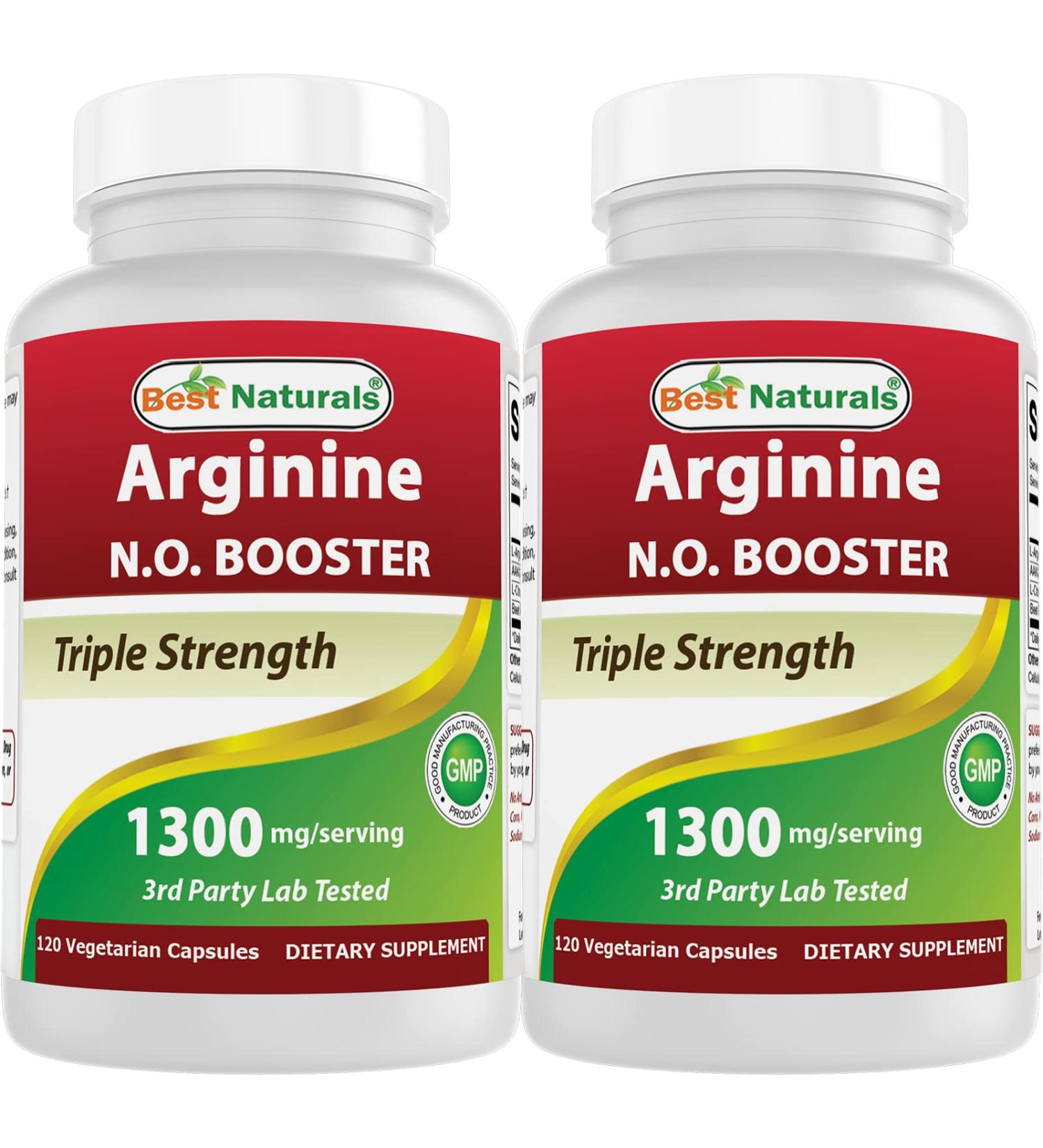 Best Naturals L-Arginine NO Booster Triple Strength 1300 mg Serving 120 Veg Capsules (120 Count (Pack of 2)) - Buy Online on GoSupps.com