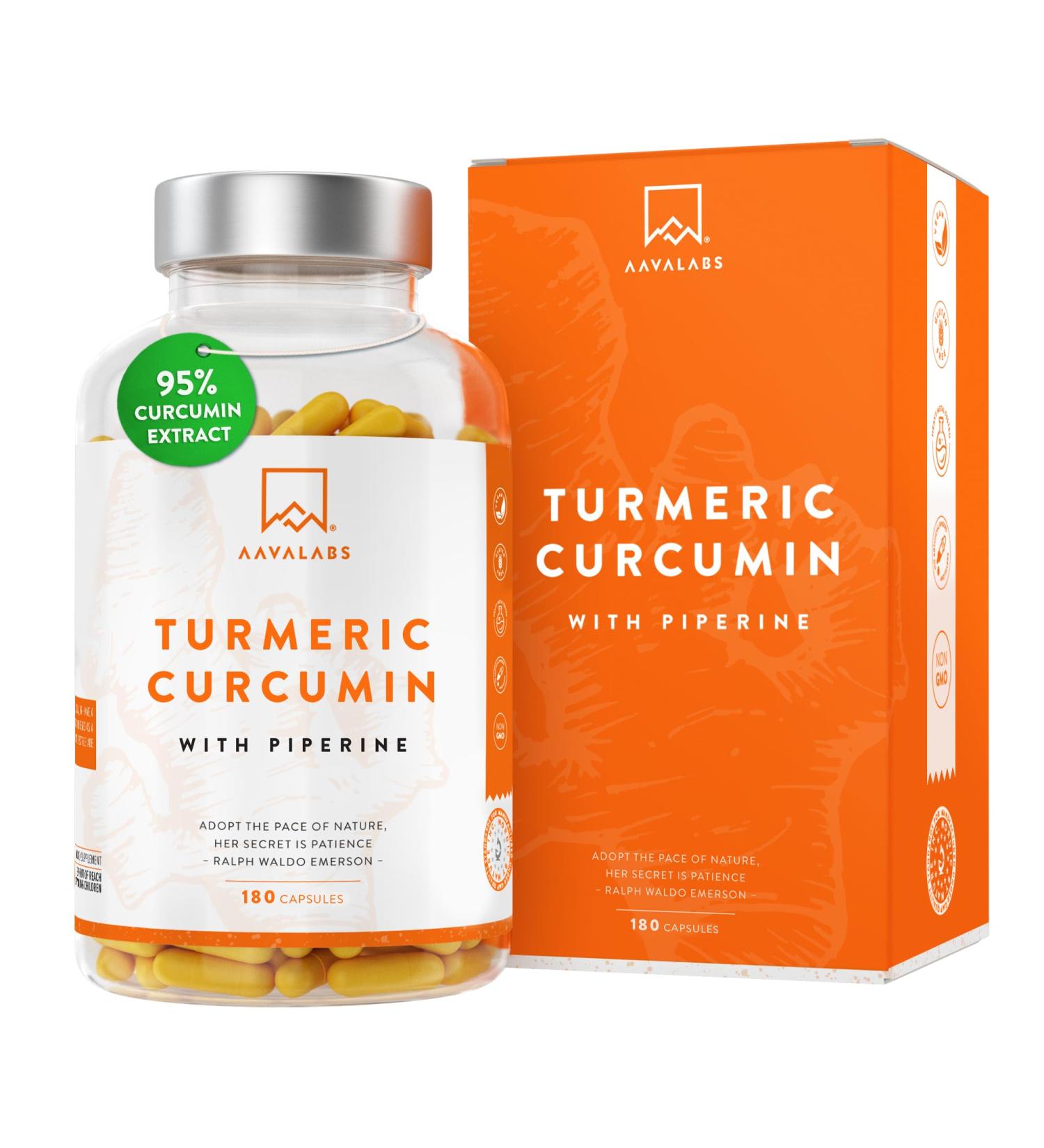 Kurkuma Capsules | 95% Curcumin & Piperine | Aavalabs - High Dose Vegan Curcumin Extract Complex | 180 Laboratory-Tested Capsules - Buy Online on GoSupps.com
