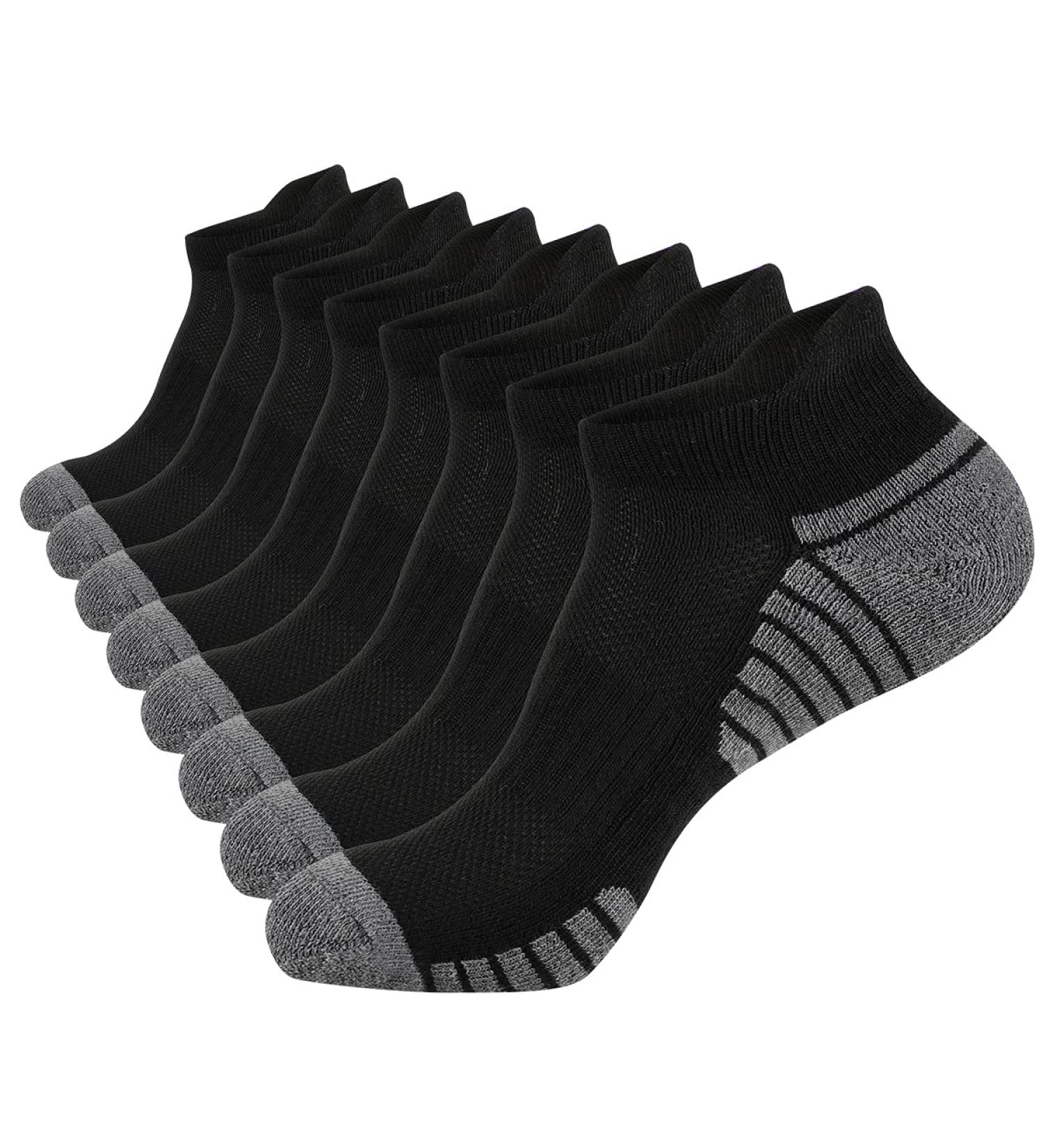 COOVAN 8 Pairs Men's Ankle Socks - Athletic Running Socks with Cushion Tab, Low Cut Style - 8 Pack, Black - Buy Online on GoSupps.com