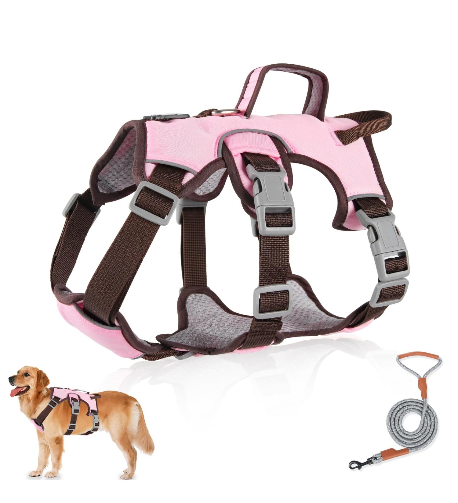Multi-Purpose Dog Harness & Leash Set - Outbreak-Proof Anti-Train Safety Harness for Small & Medium Dogs (Pink M) - Buy Online on GoSupps.com
