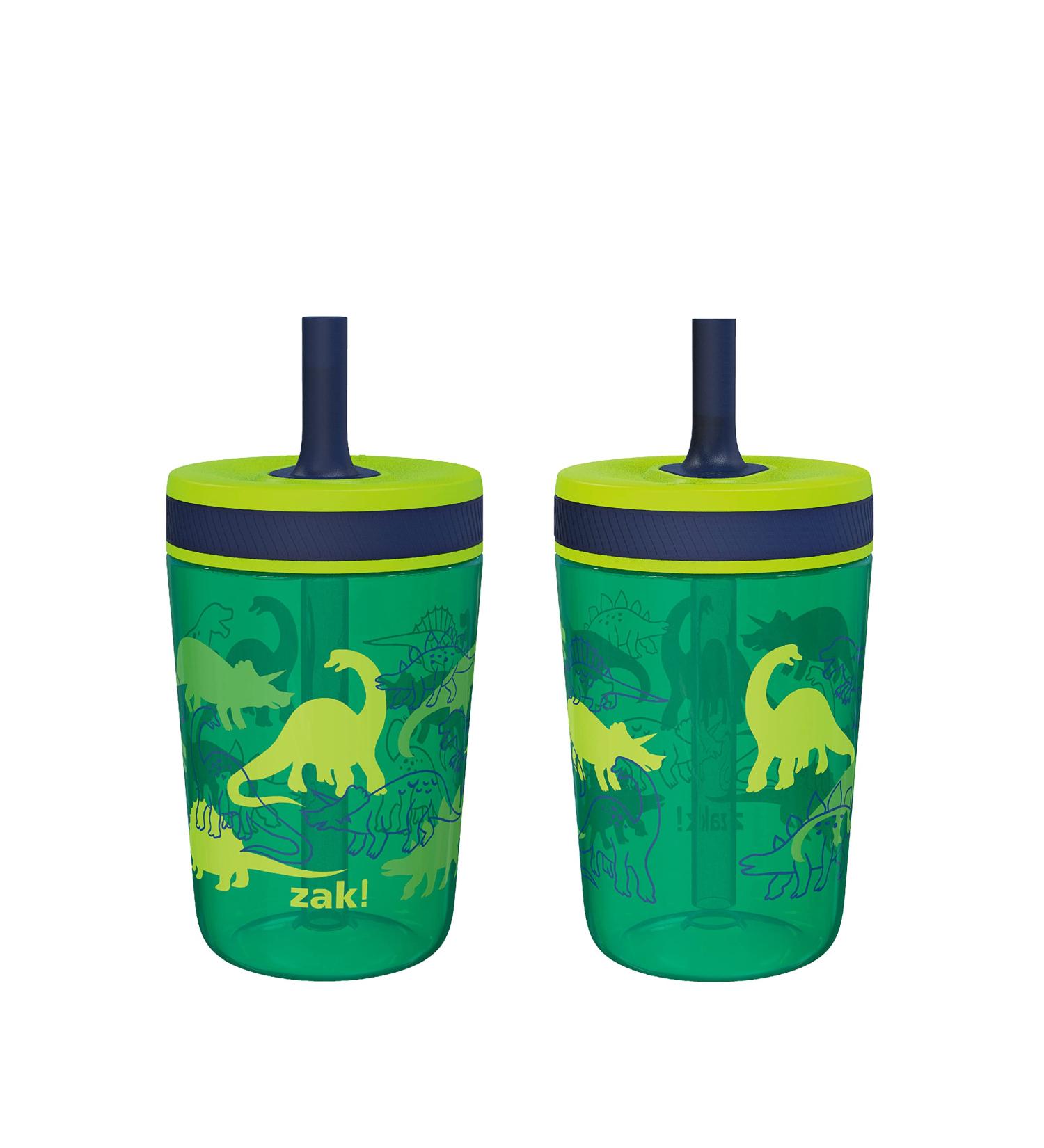 Zak Designs Kelso Dino Camo Tumbler Set - 15 oz, Non-BPA, Leak-Proof with Straw, Durable Plastic and Silicone, Perfect Baby Cup Bundle for Kids - 2pc Set - Buy Online on GoSupps.com