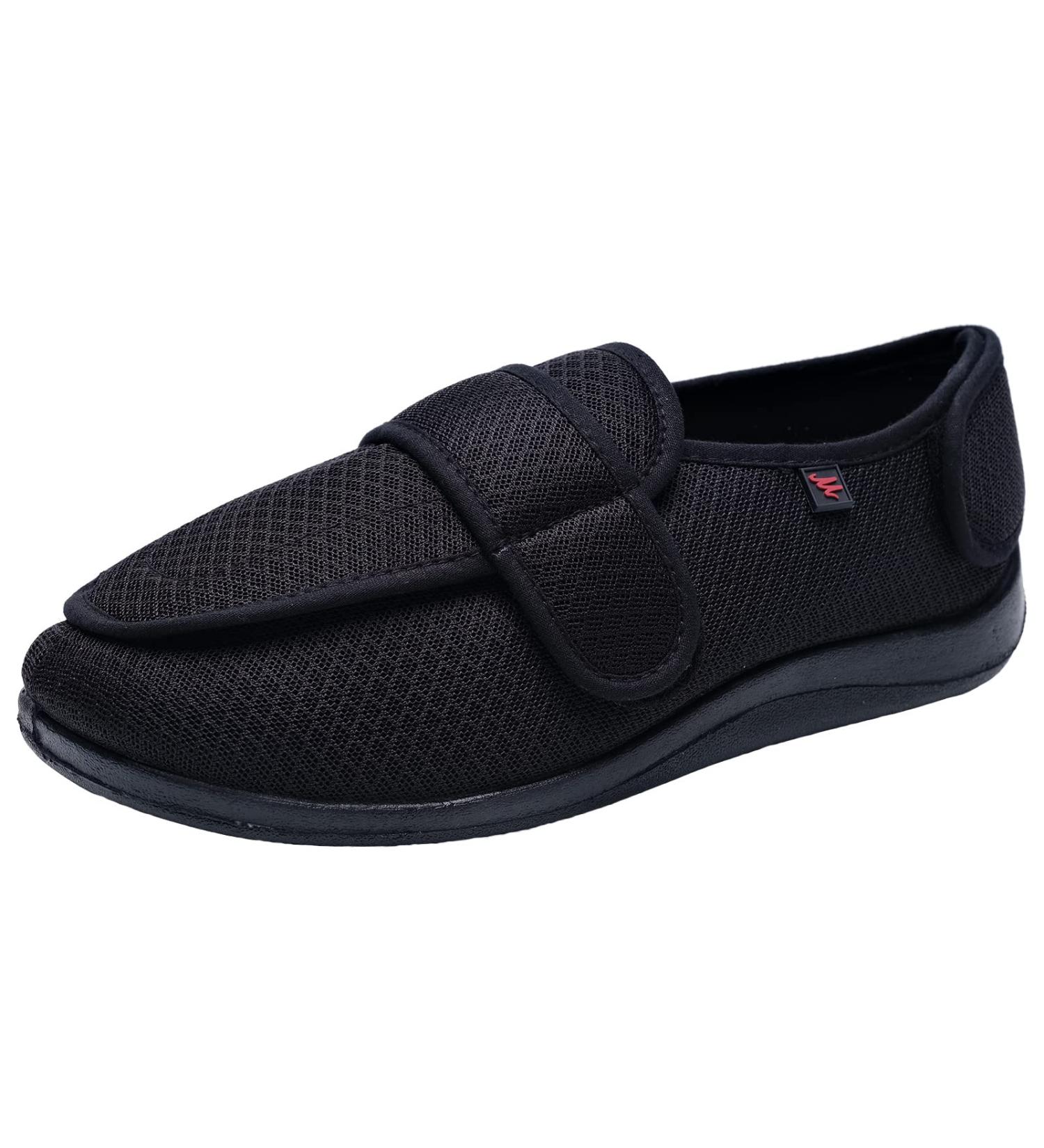 ZHENSI Men's Adjustable Slippers Wide Diabetic Swollen Feet Shoes - Breathable Non-Slip Memory Foam - Size 8, Black - Buy Online on GoSupps.com
