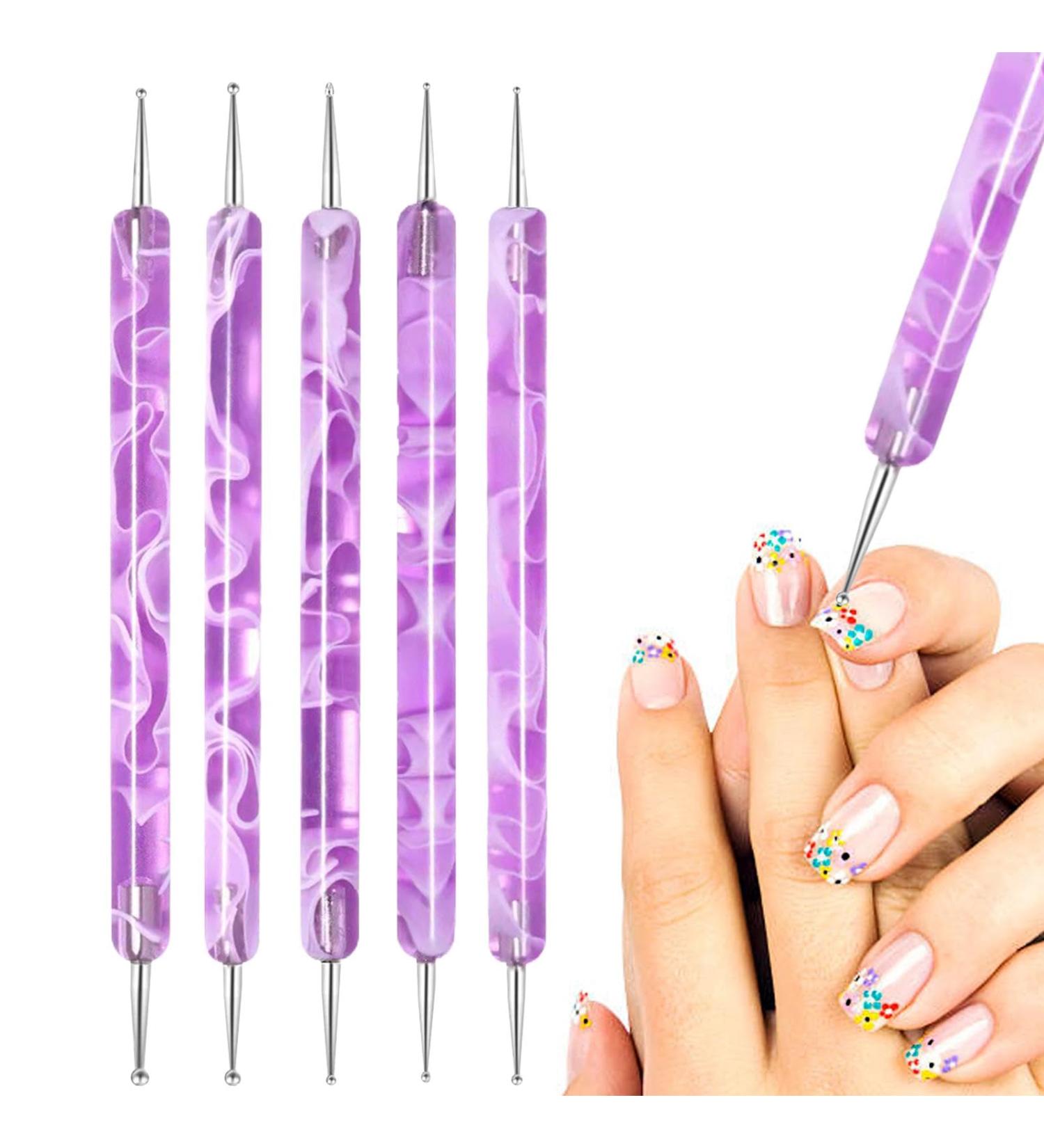 Tools - Multifunctional Nail & Miniature Painting Brushes | Nail Dotting Drawing Tool Double Ended Nail Brush Pen for Fine Detailing Home Salon Purple - Buy Online on GoSupps.com