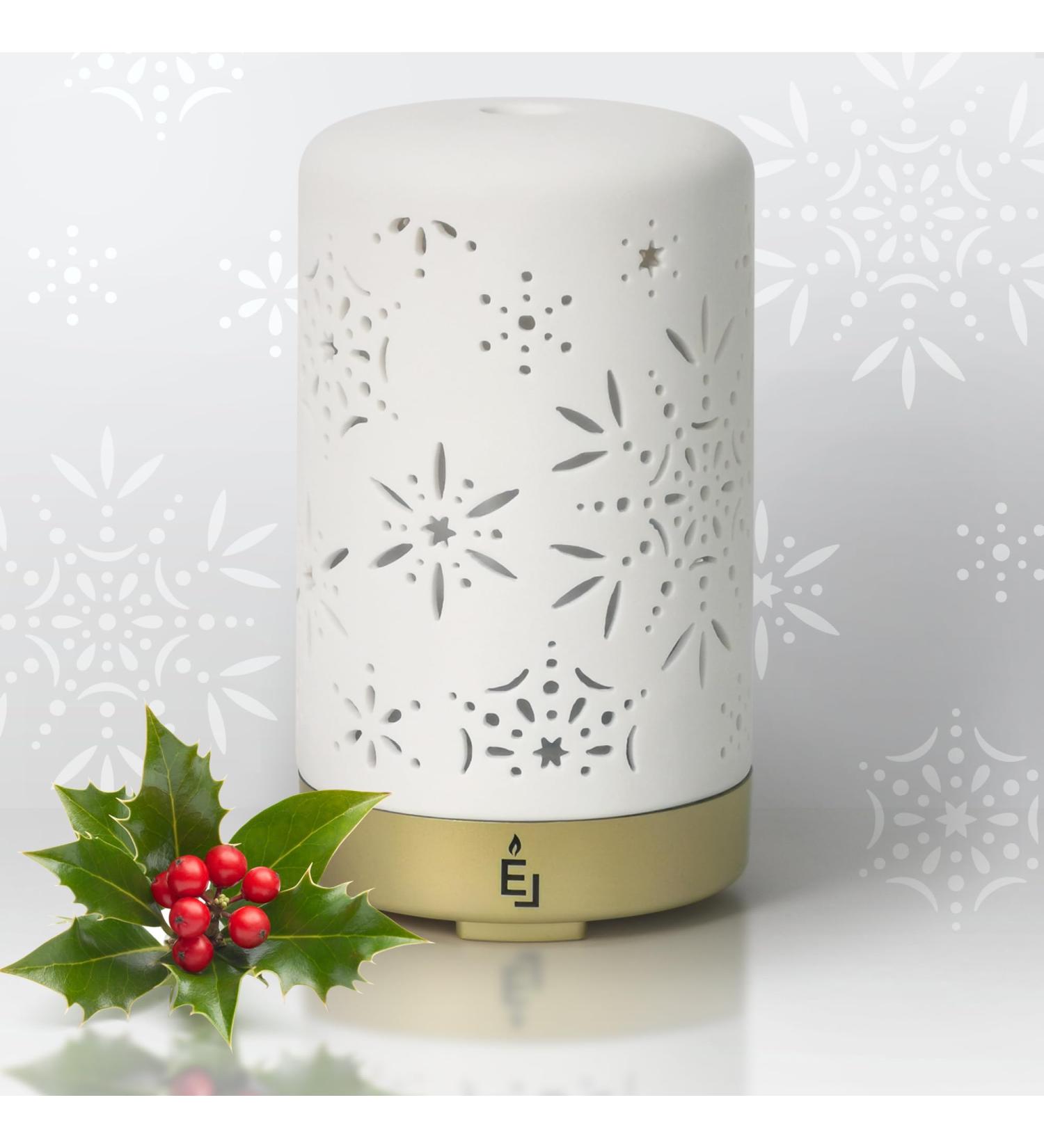 Earnest Living Eile Oil Diffuser - White Ceramic 100ml Aromatherapy Humidifier with Timer & Auto Shut-Off | Perfect for Home & Office | Christmas Snowflake Design - Buy Online on GoSupps.com