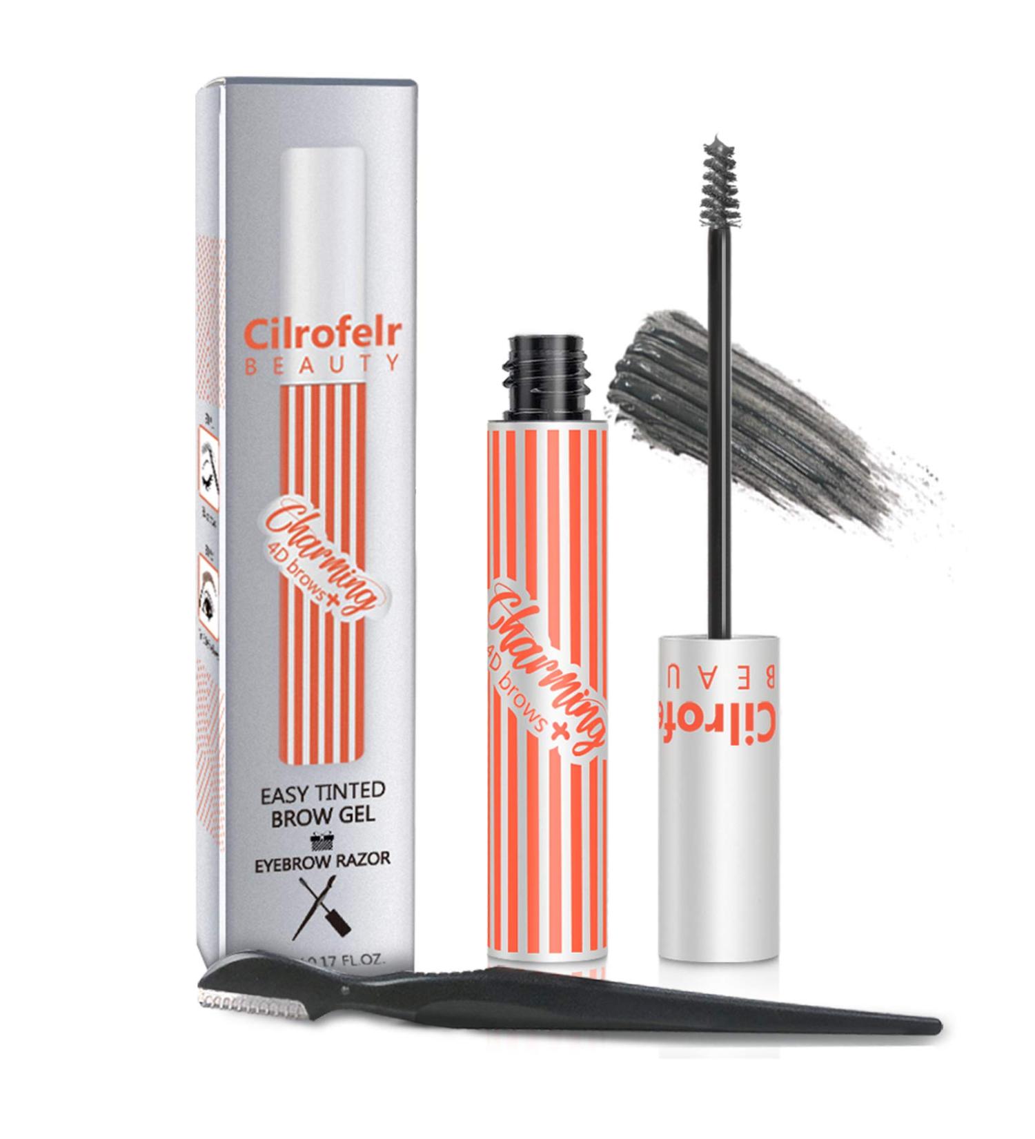 Charming 4D Tinted Eyebrow Gel in Dark Gray - Waterproof, Long Lasting, Non-Sticky, Cruelty Free & Paraben Free - Includes Spoolie Brush & Eyebrow Razor - 5.0g - Buy Online on GoSupps.com