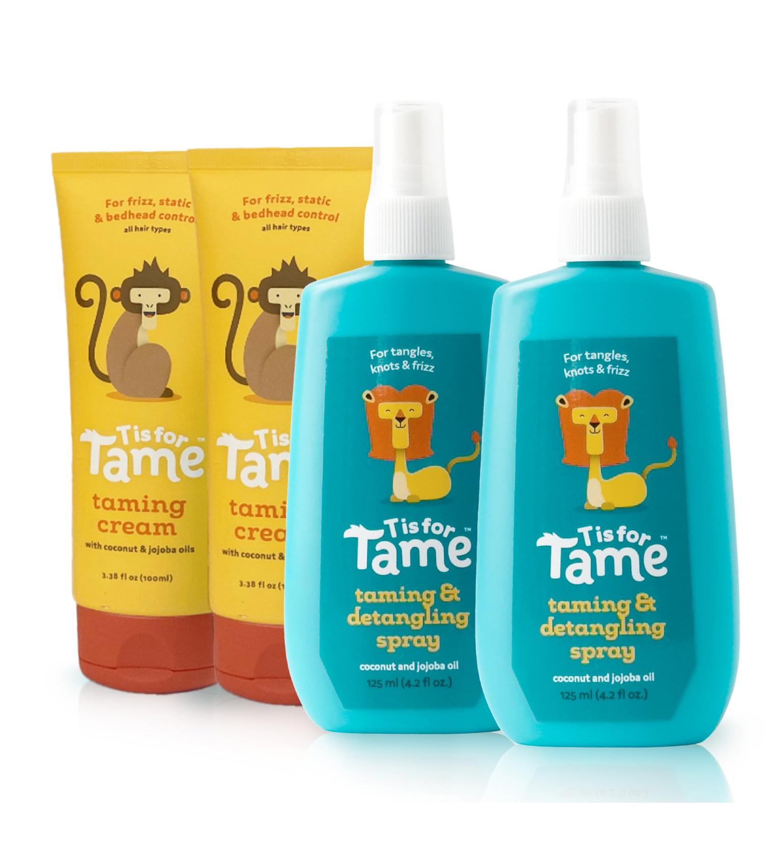 T is for Tame - Hair Taming Spray & Detangler Cream for Frizz Flyaways Static & More 100% Natural Coconut Oil & Jojoba Leave-in Safe for Babies & Kids Not Sticky Stiff or Oily - Buy Online on GoSupps.com