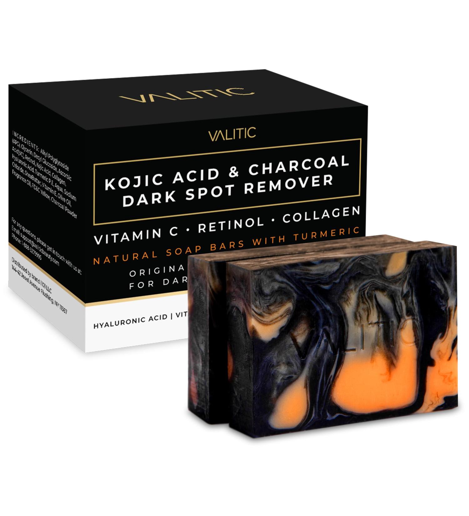 VALITIC Charcoal Kojic Acid Turmeric Black Soap Bar - Dark Spot Remover for Face & Body - 2 Pack | International Shipping - Buy Online on GoSupps.com