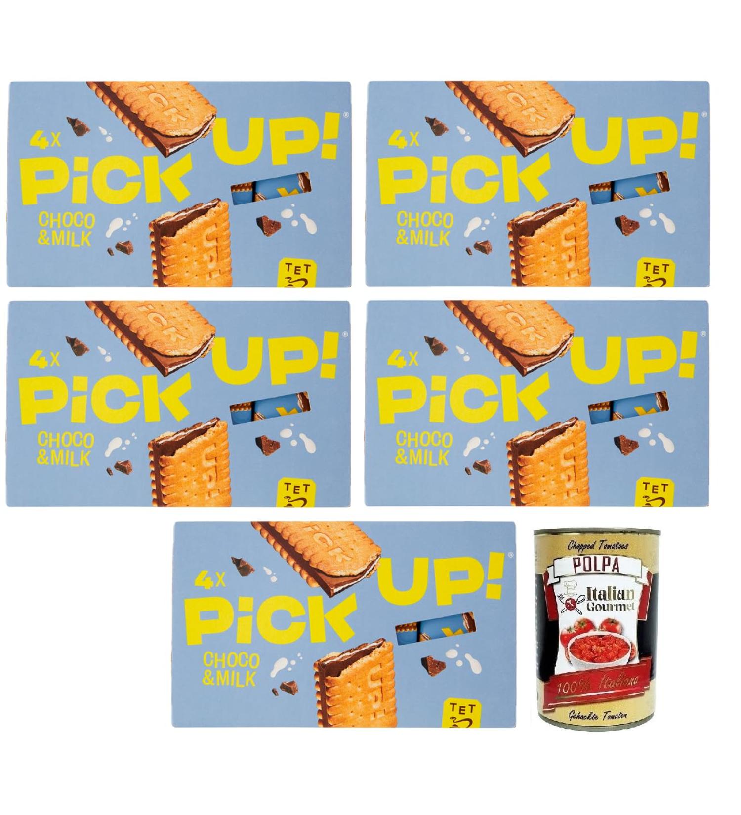  Italian Gourmet E.R. Pick Up Choco & Milk Set of 5 Milk Chocolate Bars with Milk Cream Filling in a Double Biscuit 128g Package Each Pack Contains 4 x 28g Cookies + Polpa di Pomodoro - Buy Online on GoSupps.com