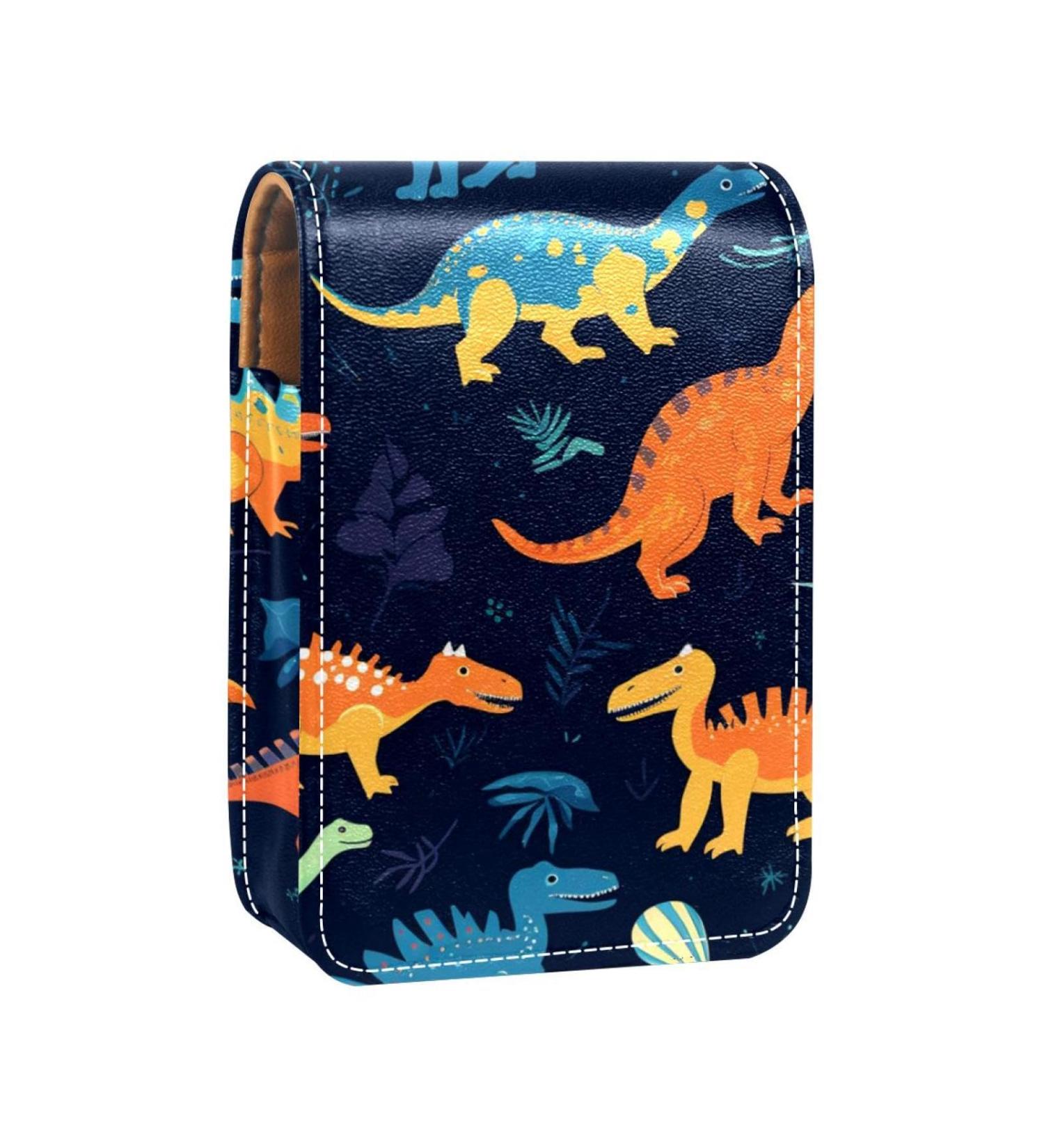 Travel Lipstick Organizer Case | Portable Makeup Bag with Mirror | Cartoon Colored Dinosaurs Design - Shop Now - Buy Online on GoSupps.com