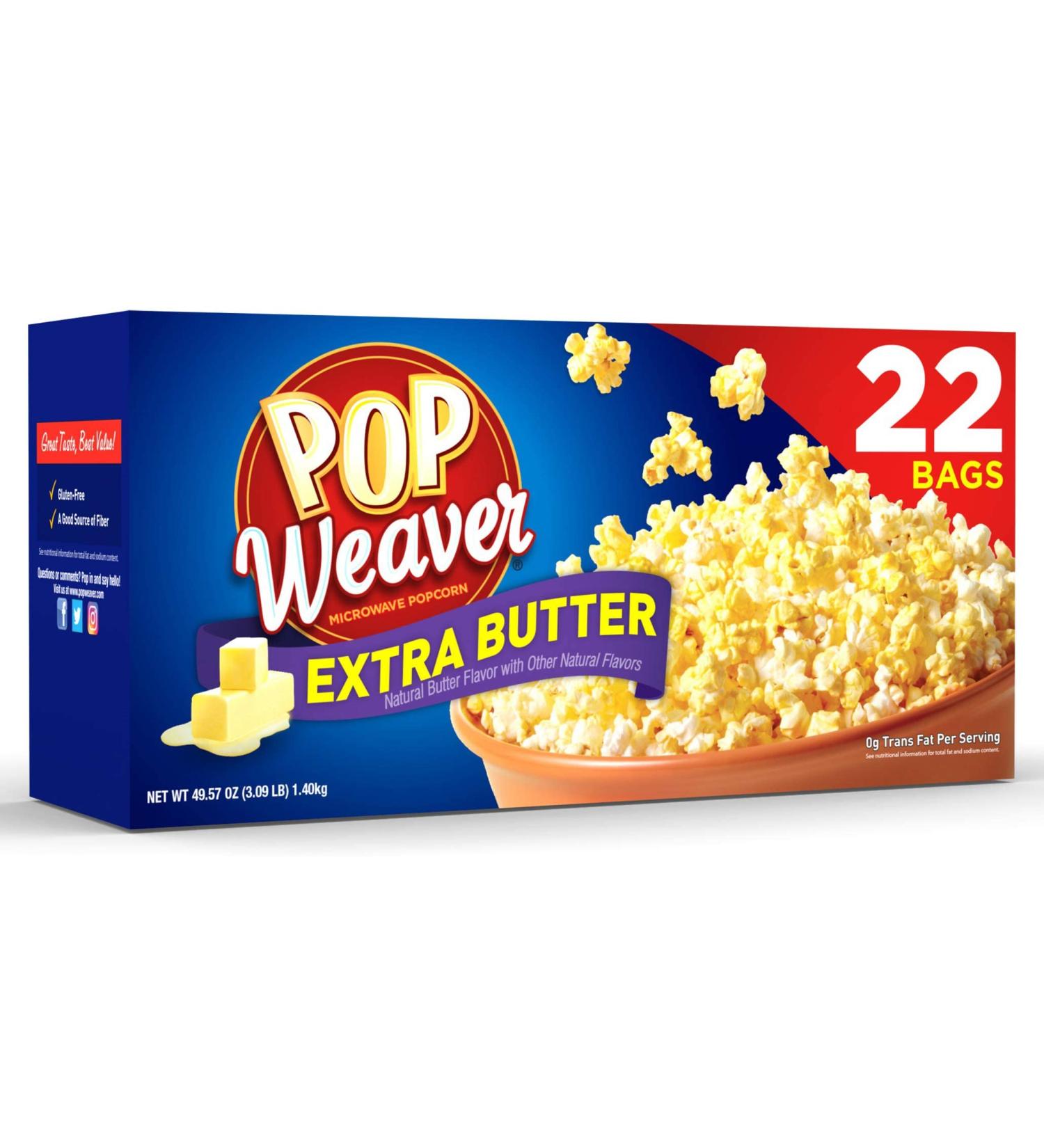 Pop Weaver Extra Butter Microwave Popcorn - 22 Bags | Gourmet Snack - Buy Online on GoSupps.com