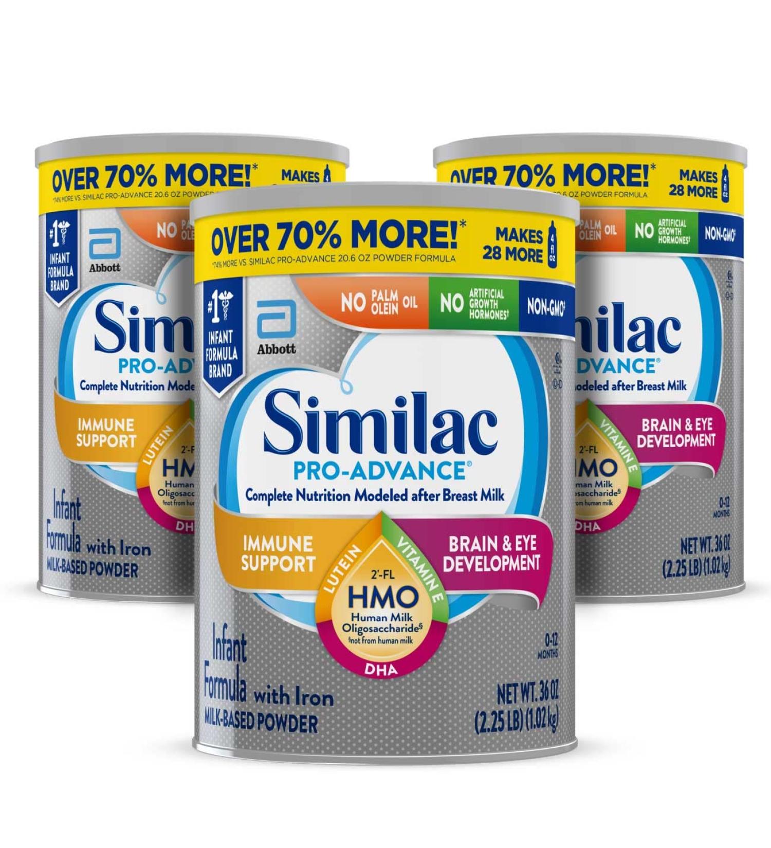 Similac Pro-Advance Infant Formula with Iron - 3 Count Non-GMO 36-Ounce Cans for Immune Support - Buy Online on GoSupps.com