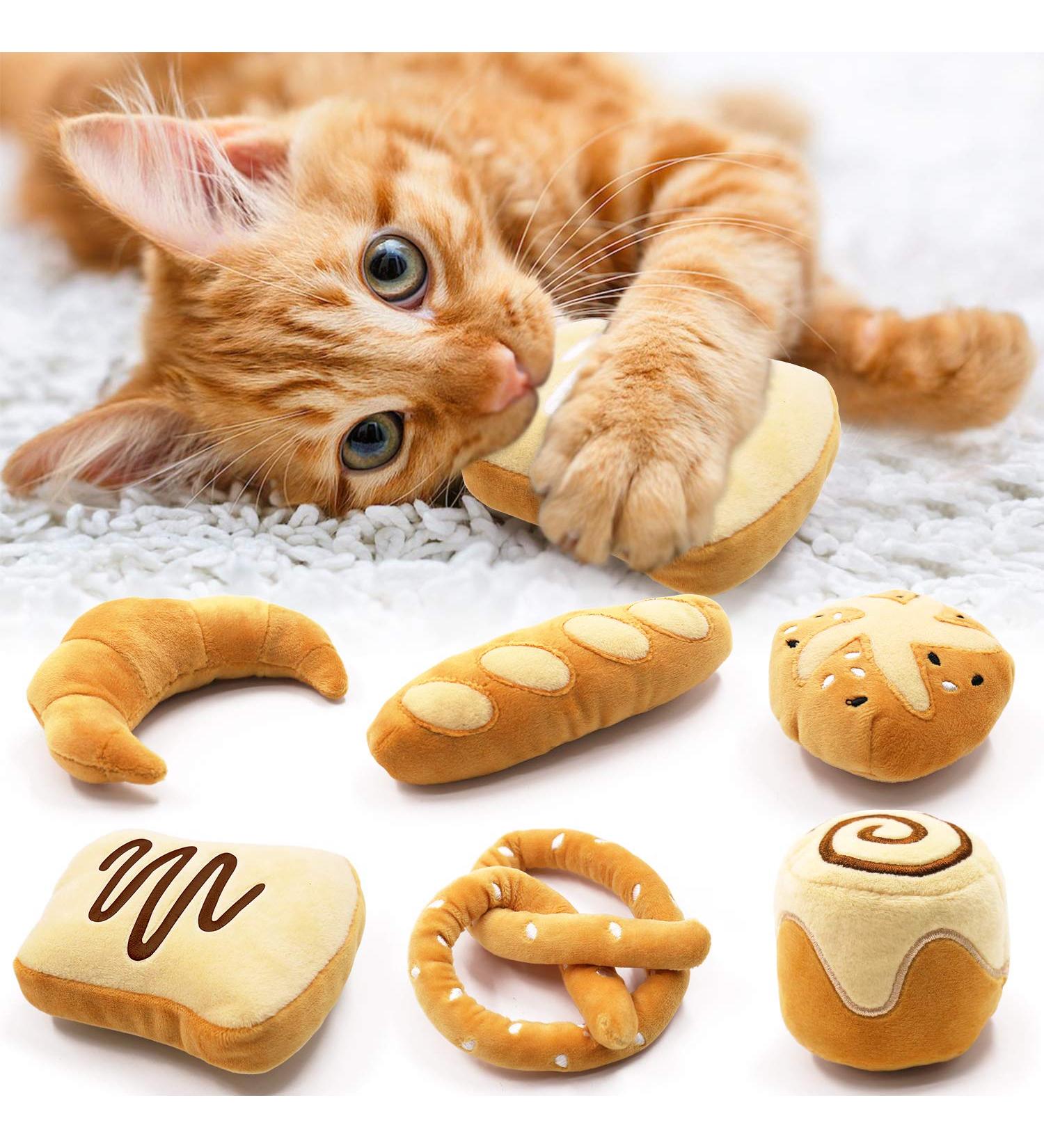 Catnip Bread Toys Set - Interactive Kitten Toys for Cat Lovers - Includes Baguette, Croissant, Pretzel, and More - Plush and Catmint Infused - Set of 6 - Buy Online on GoSupps.com