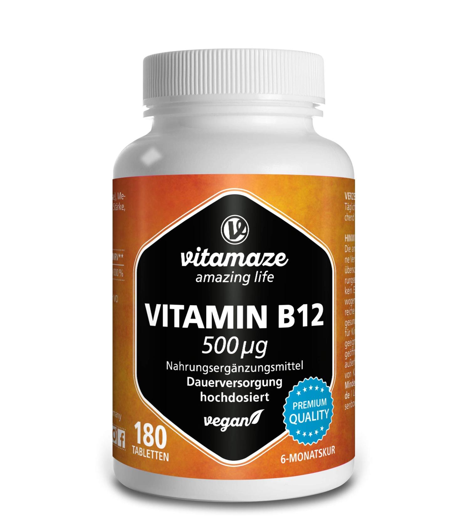 High-Dose Vegan Vitamin B12 Methylcobalamin 500 mcg - 180 Tablets for 6 Months | Pure Natural Supplements - Buy Online on GoSupps.com