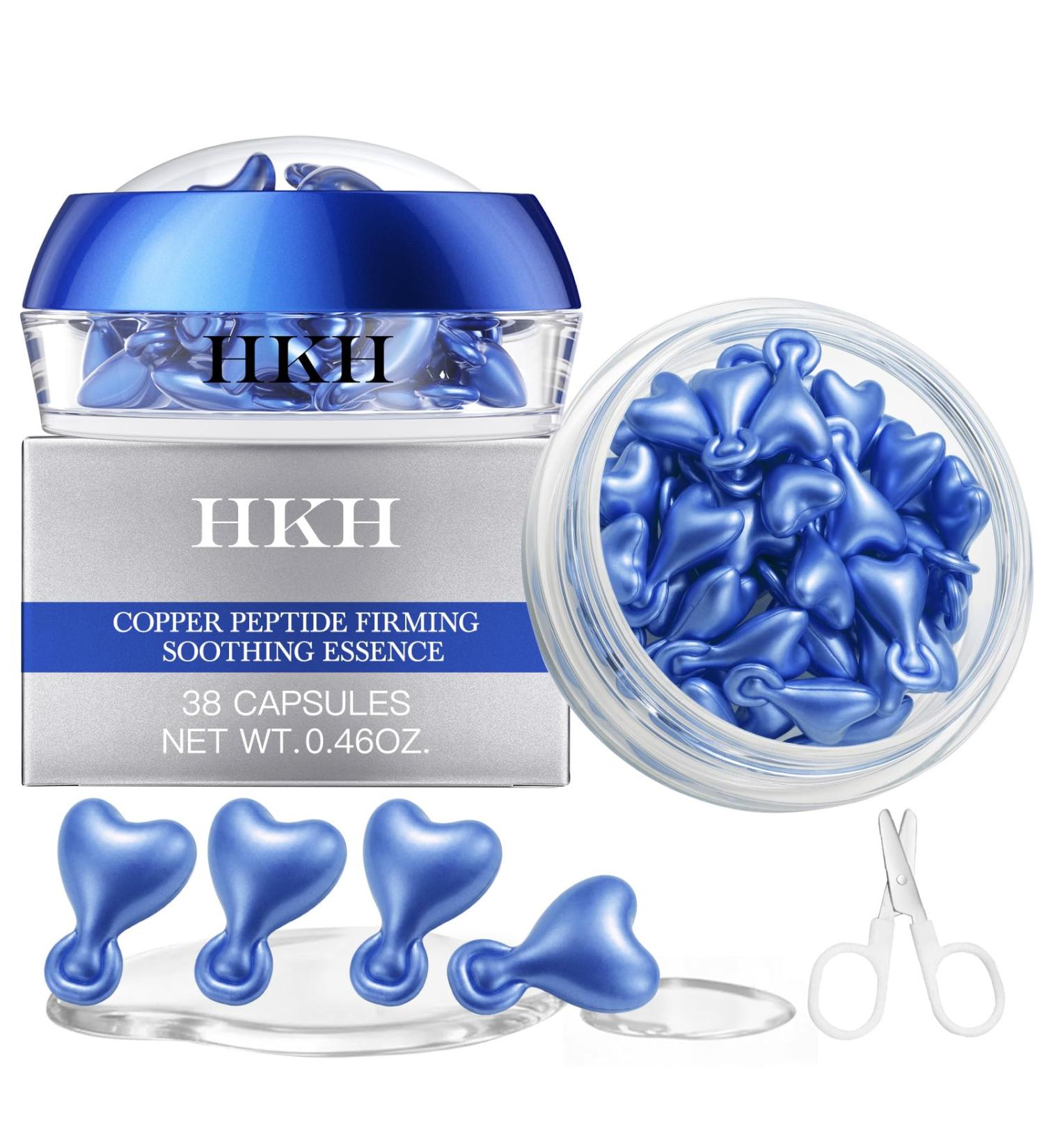 HKH Copper Peptides Serum for Face: 38 Capsules Anti-aging Facial Serum with GHK-Cu Peptide & Hyaluronic Acid for Fine Lines Wrinkles & Dryness - Daily Use for 30+ Women - Travel-Friendly - Buy Online on GoSupps.com